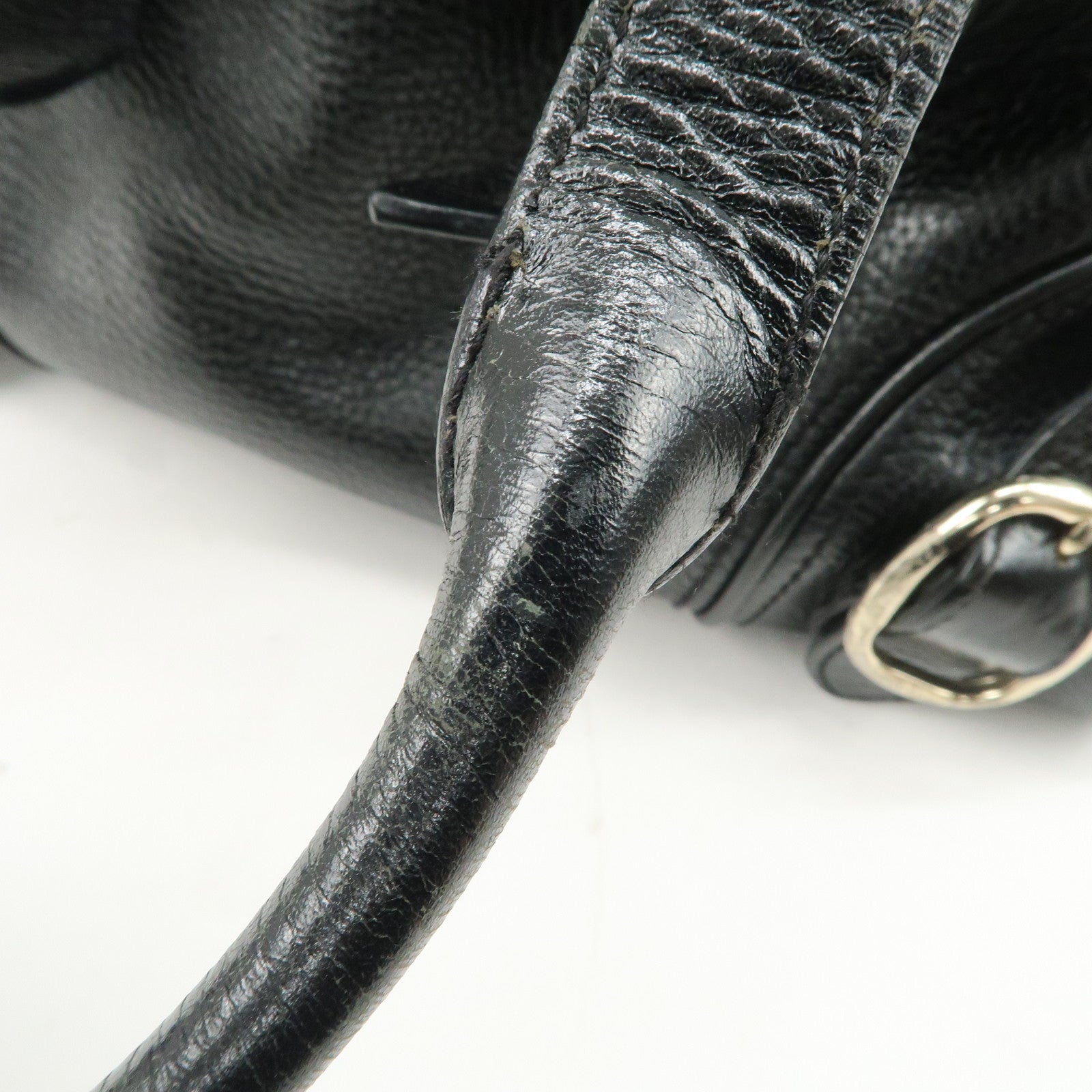 BURBERRY Leather Boston Bag Hand Bag Black Silver HDW