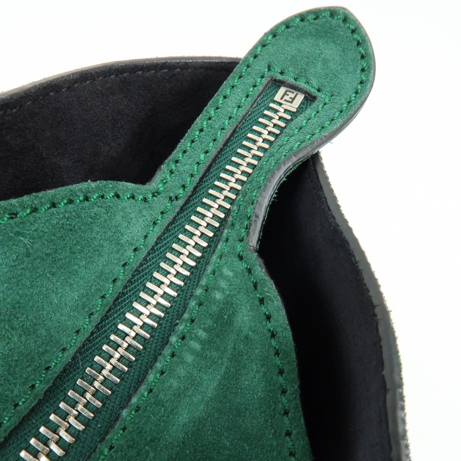 FENDI Trois Jours Leather Suede 2Way Hand Bag Black Green 8BH279