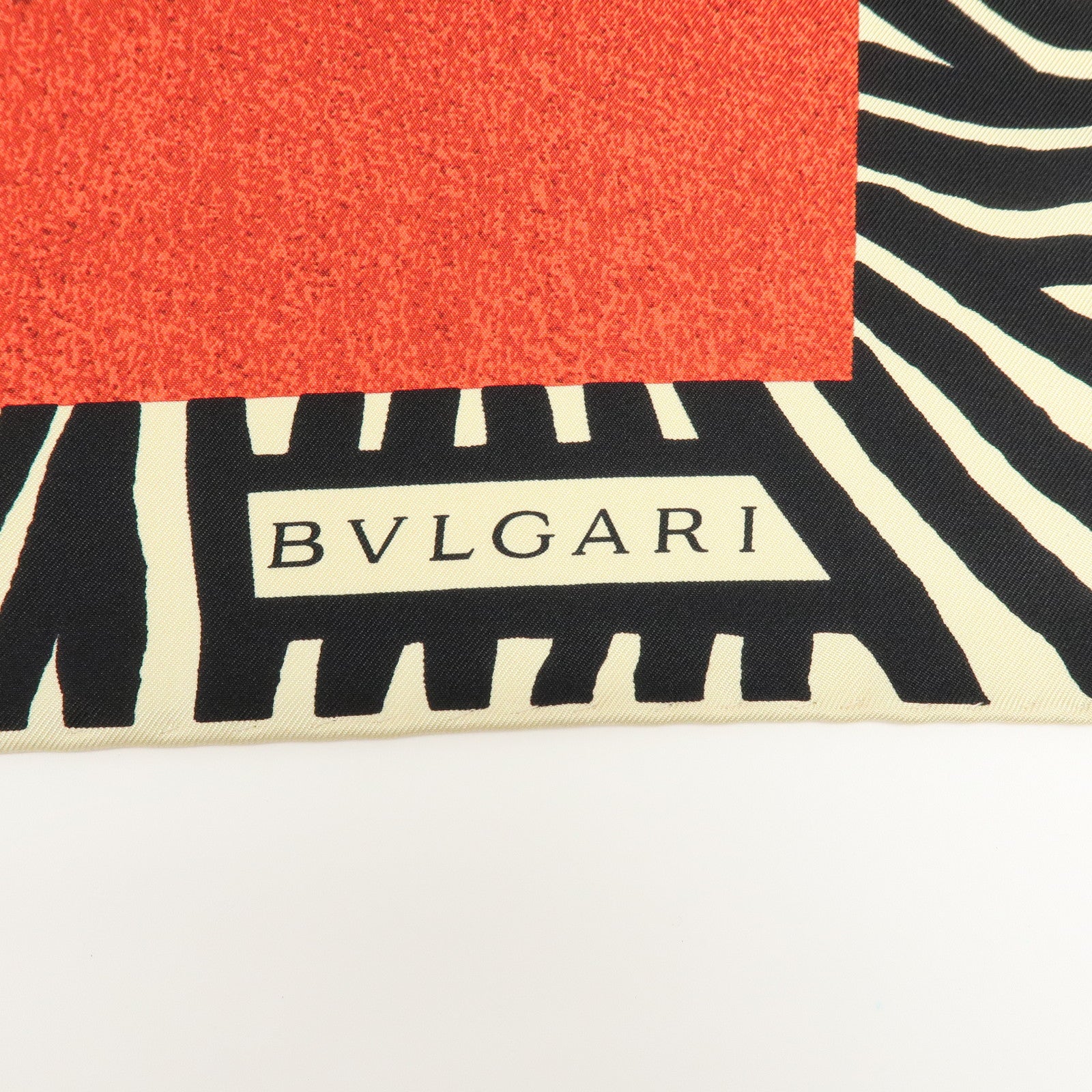 BVLGARI Silk 100% Scarf Zebra Print Red Black