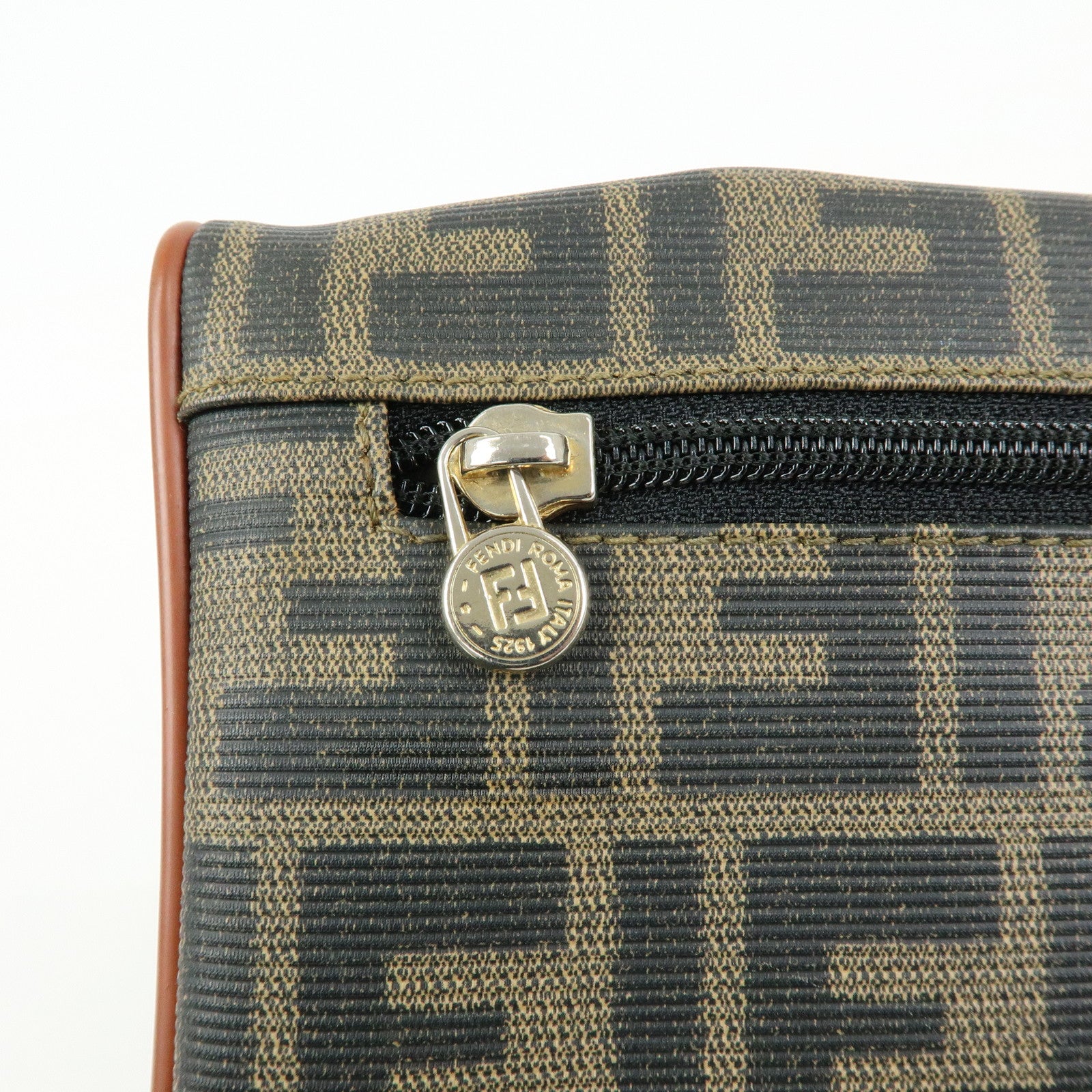 FENDI Zucca PVC Coated Canvas Leather Clutch Bag Brown 2487133