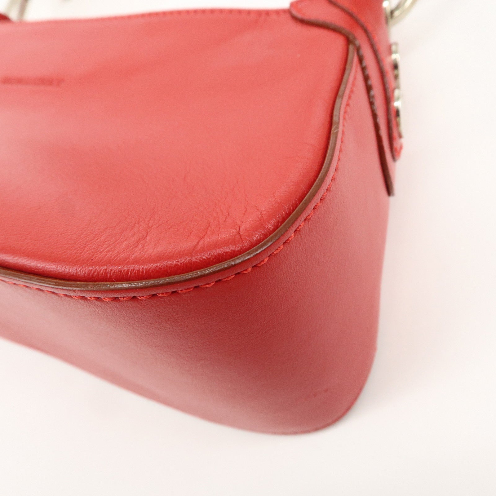 BURBERRY Logo Leather Shoulder Bag Mini Hand Bag Red Used