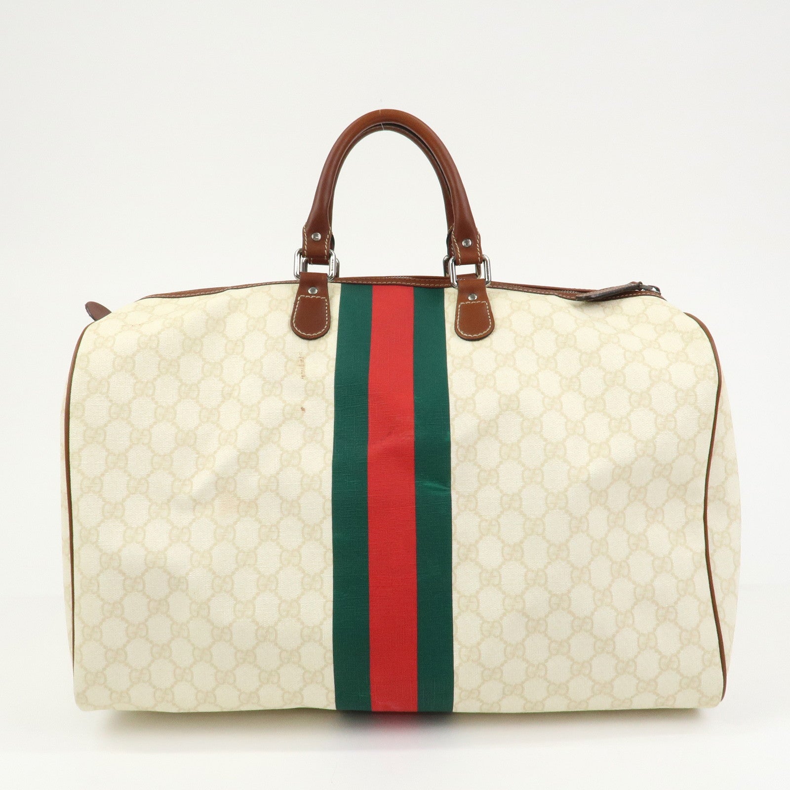 GUCCI Sherry GG Supreme Leather Boston Bag Ivory 189688