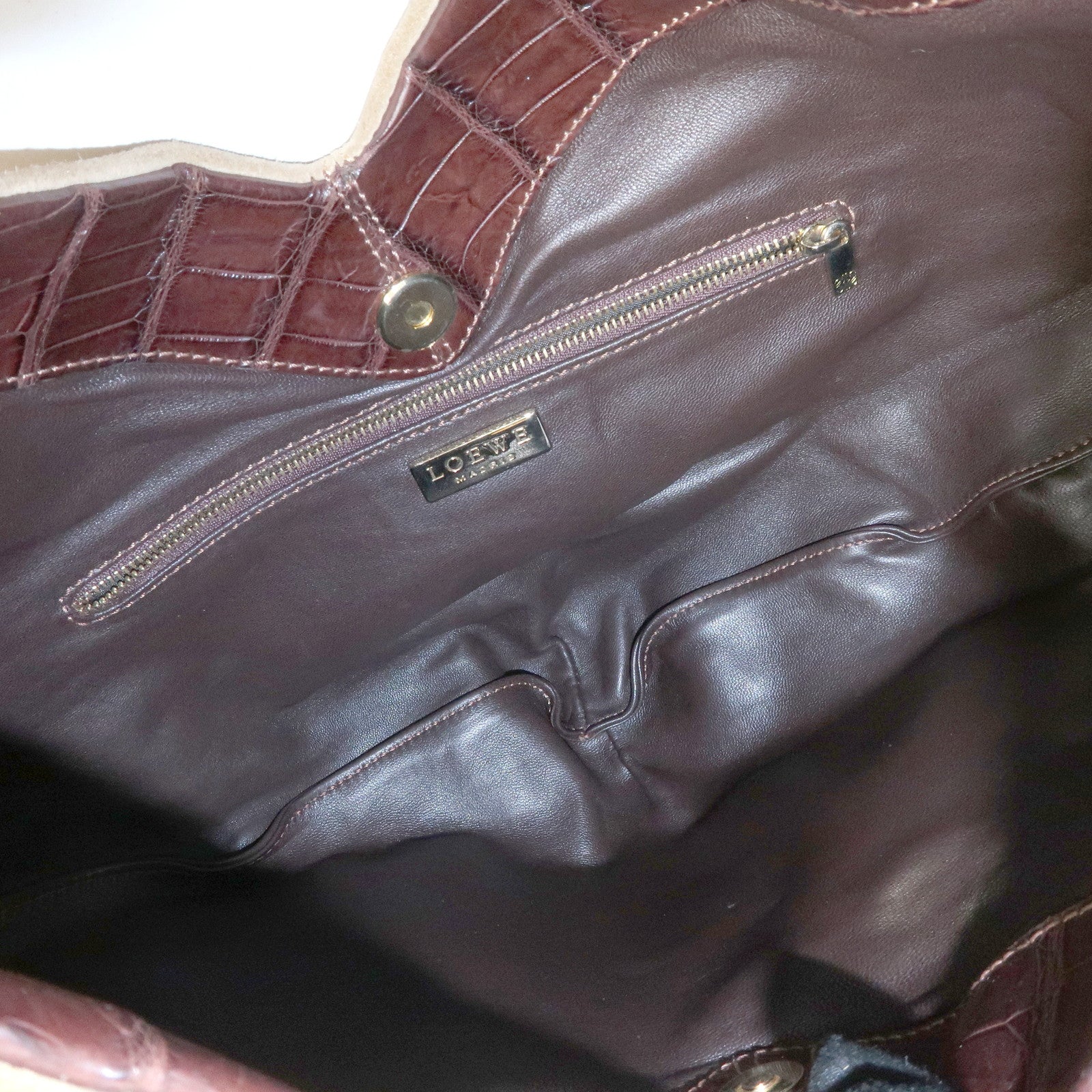 LOEWE Anagram Suede Embossed Leather Shoulder Bag Hand Bag Beige