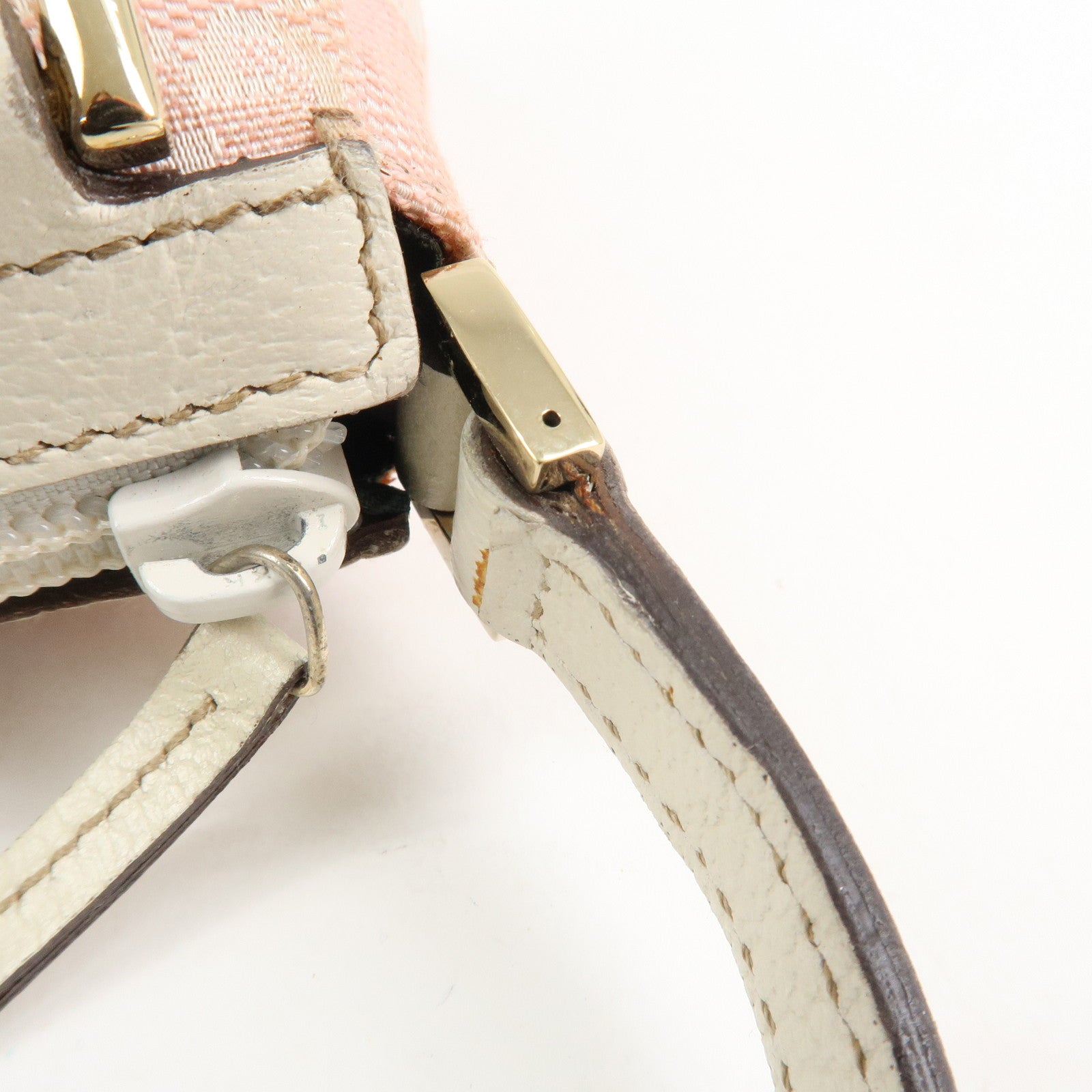 GUCCI Abbey GG Canvas Leather Pouch Hand Bag Pink Ivory 145750