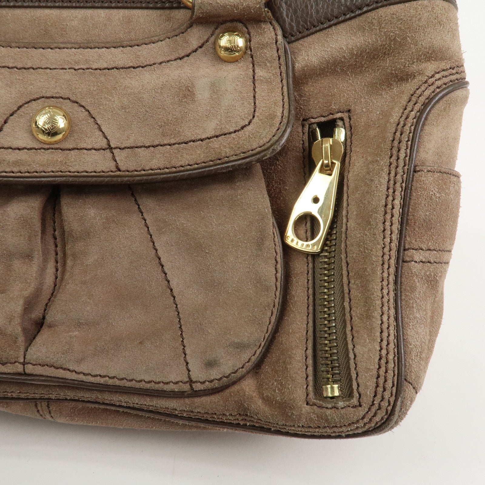 CELINE Boogie Bag Suede Leather Hand Bag Beige Brown