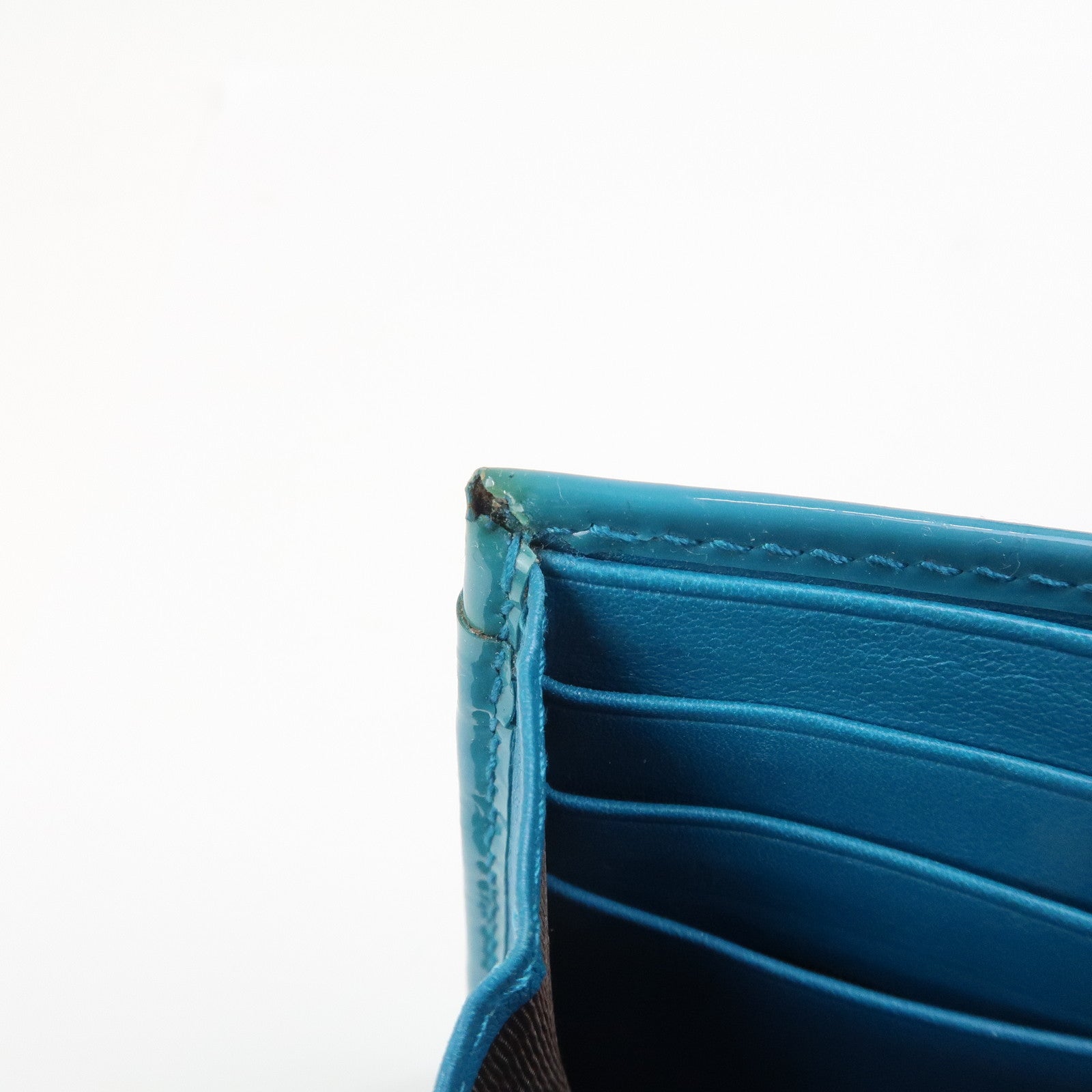 GUCCI Patent Leather Flap Long Wallet Blue Green 309760