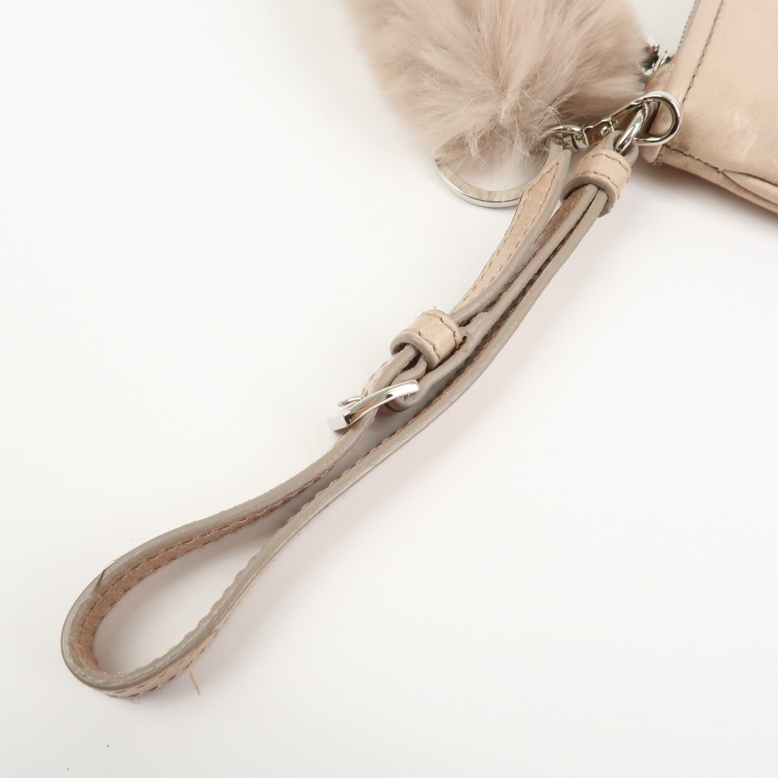 MIU MIU Leather Fur Clutch Bag Pouch Pink Beige 5NH811