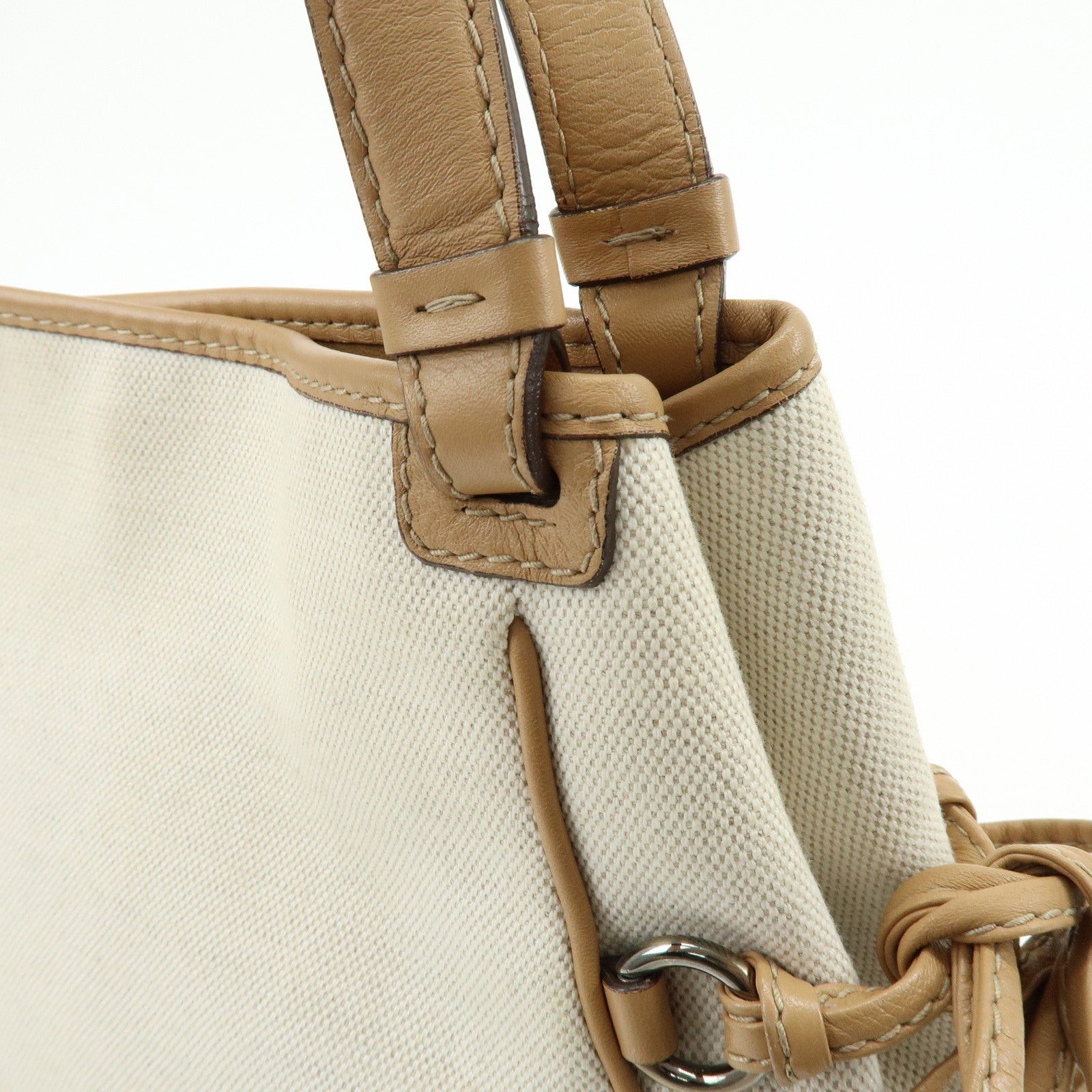 Ferragamo Gancini Canvas Leather Tote Bag Shoulder Bag Natural