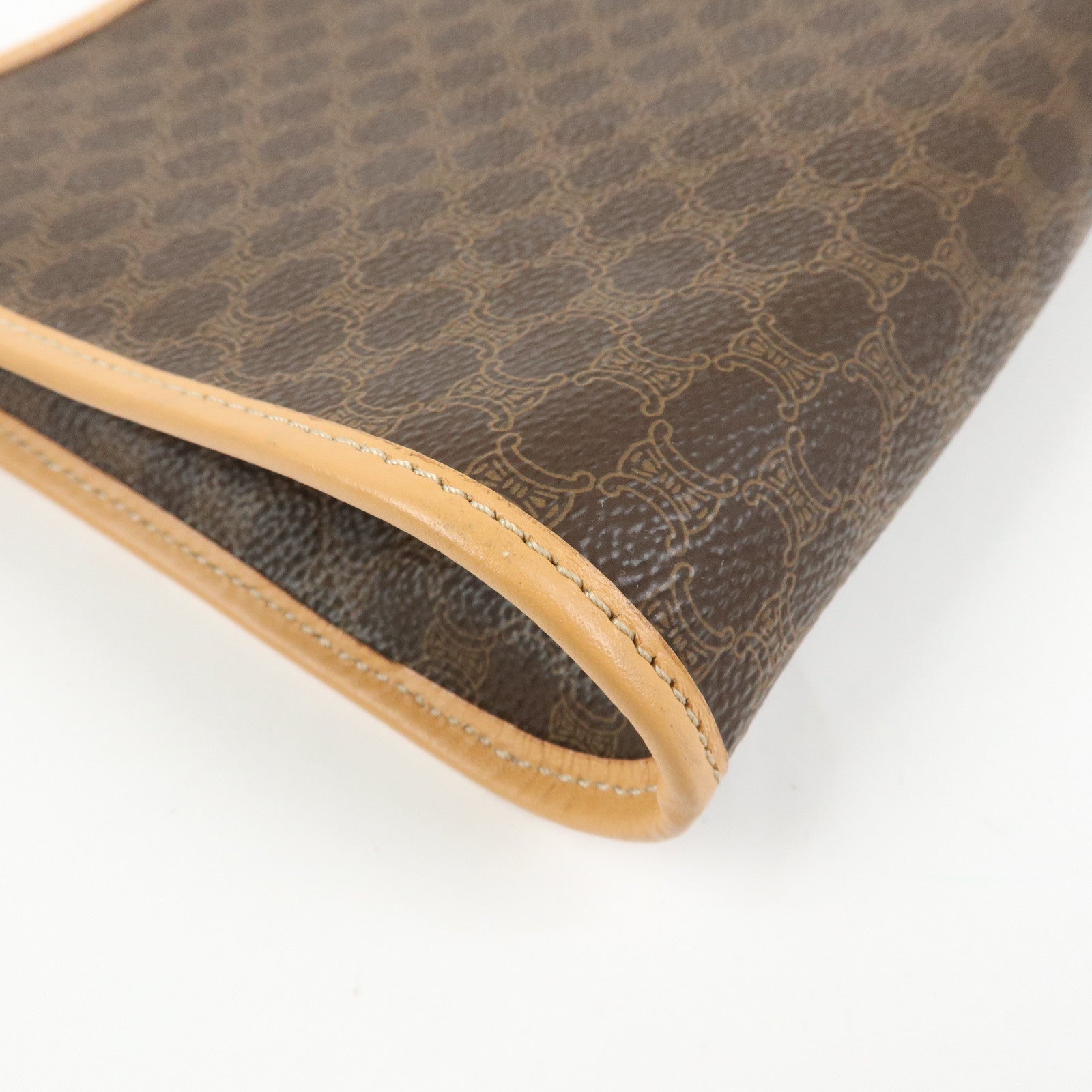 CELINE Macadam PVC Leather Clutch Bag Cosmetic Pouch Brown