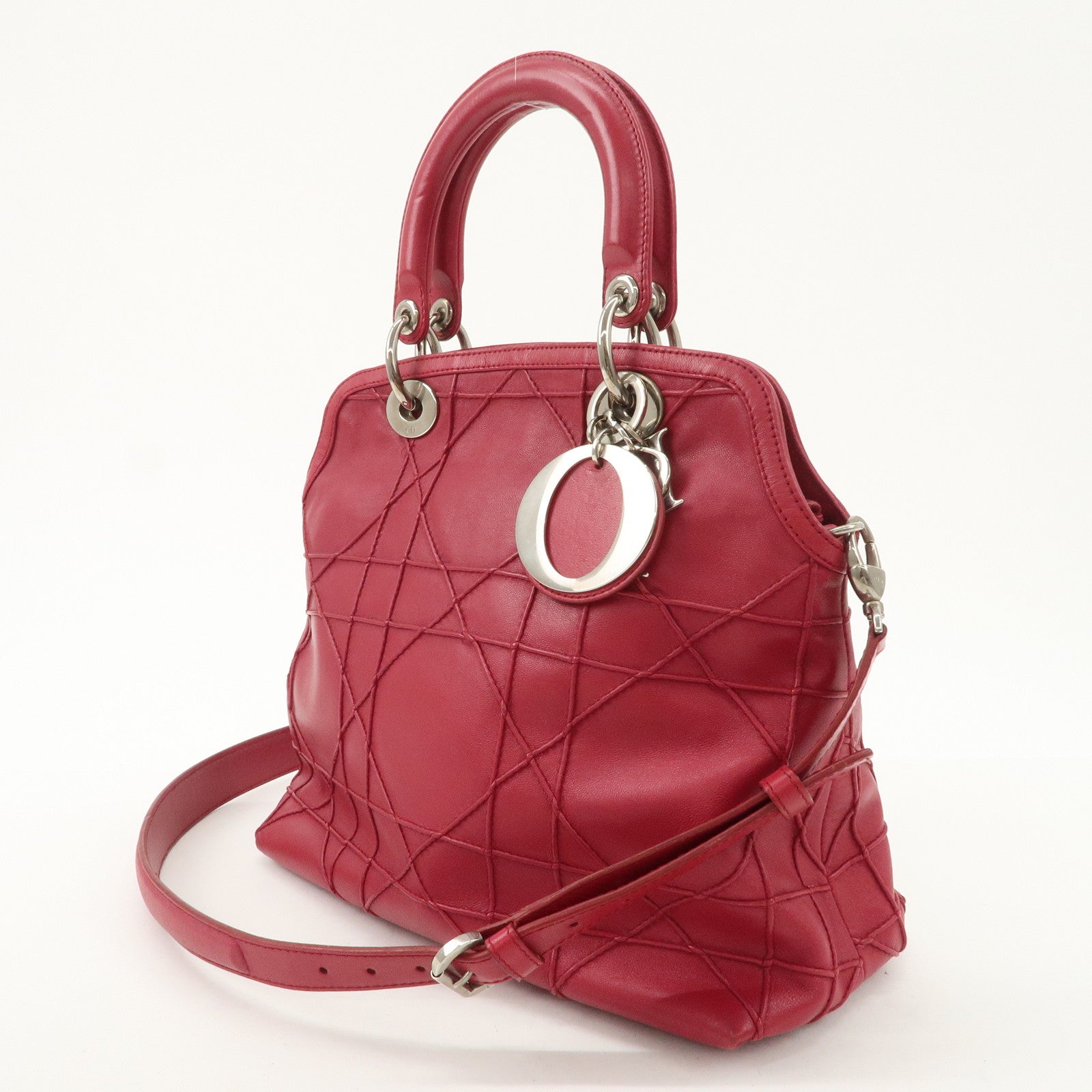 Christian Dior Leather 2Way Bag Hand Bag Shoulder Bag Pink Used