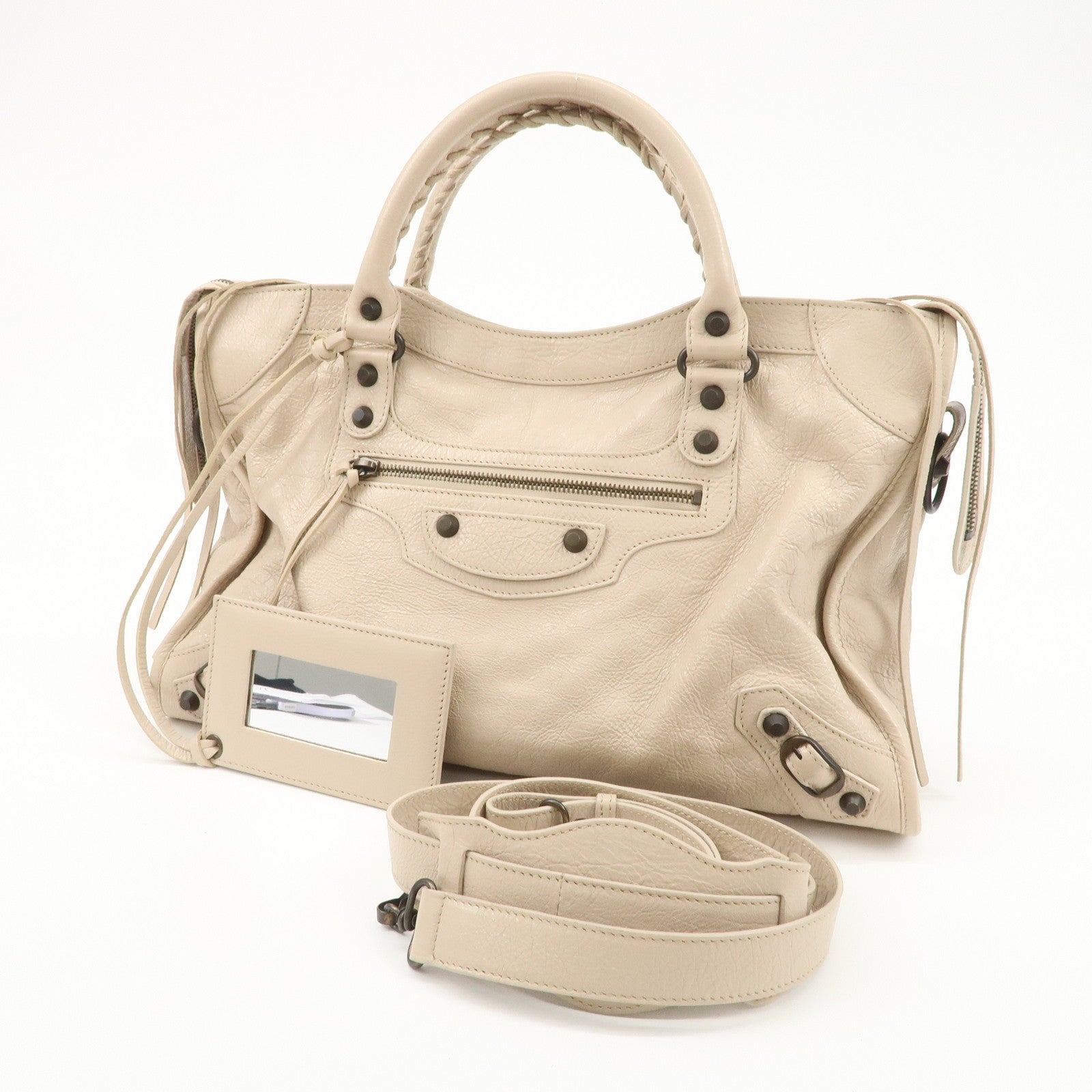 BALENCIAGA Classic City Leather 2Way Bag Shoulder Bag Beige 505550 Used