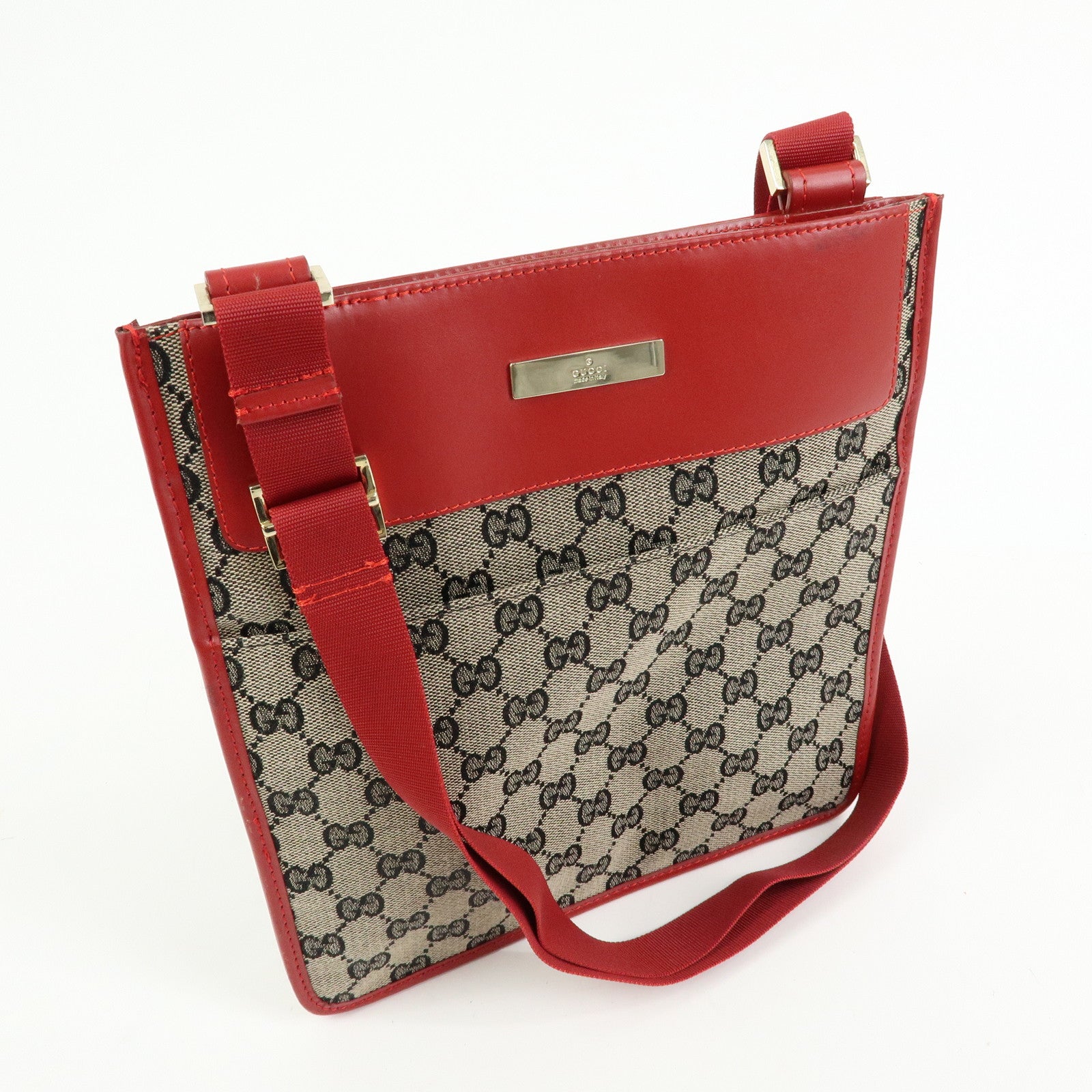 GUCCI GG Canvas Leather Shoulder Crossbody Bag Red 019・0348・200047