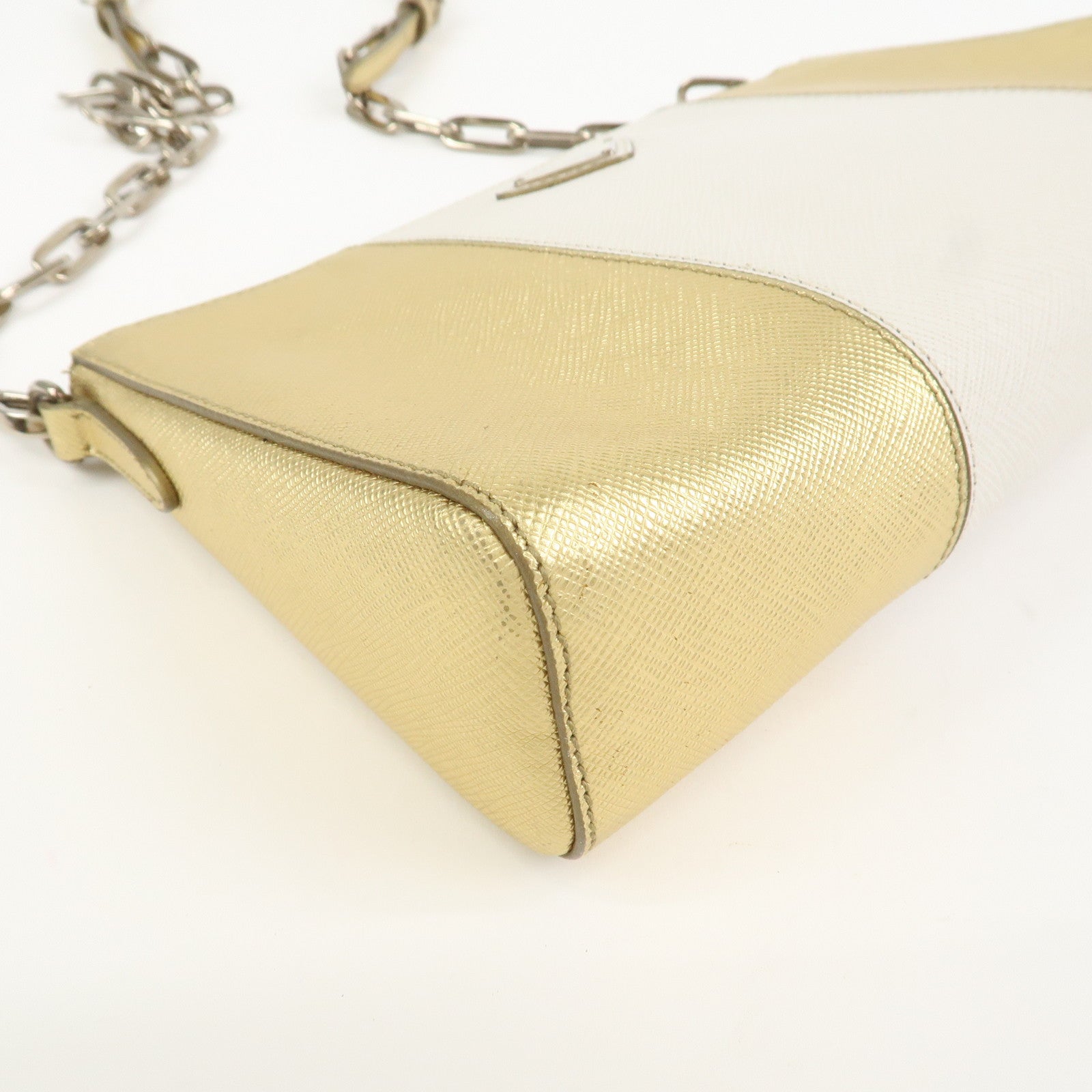PRADA Logo Leather Crossbody Chain Shoulder Bag Gold BT947C