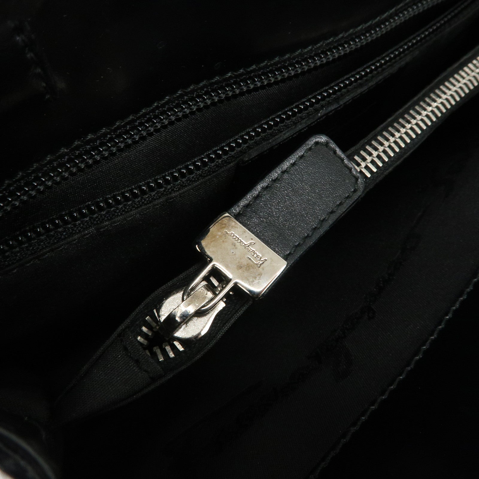 Ferragamo Gancini Embossed Leather Tote Bag Hand Bag Black