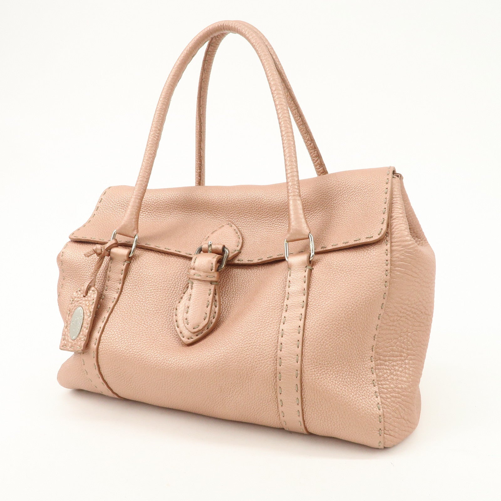 FENDI Selleria Leather Mini Linda Hand Bag Pink Silver Hardware 8BR458 Used