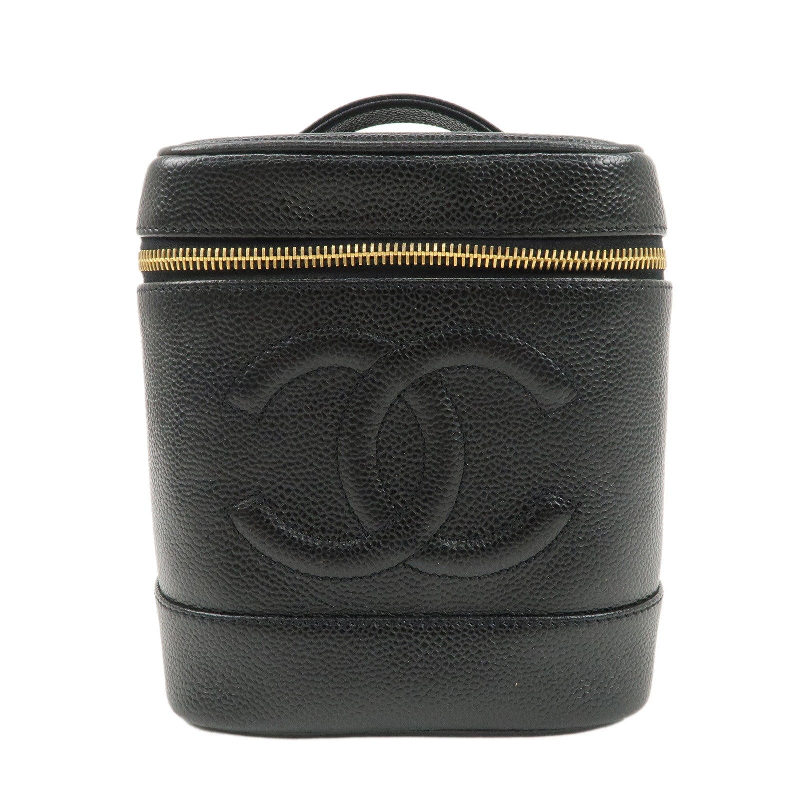CHANEL Caviar Skin Vanity Bag Hand Bag Cosmetic Pouch Black A01998 Used