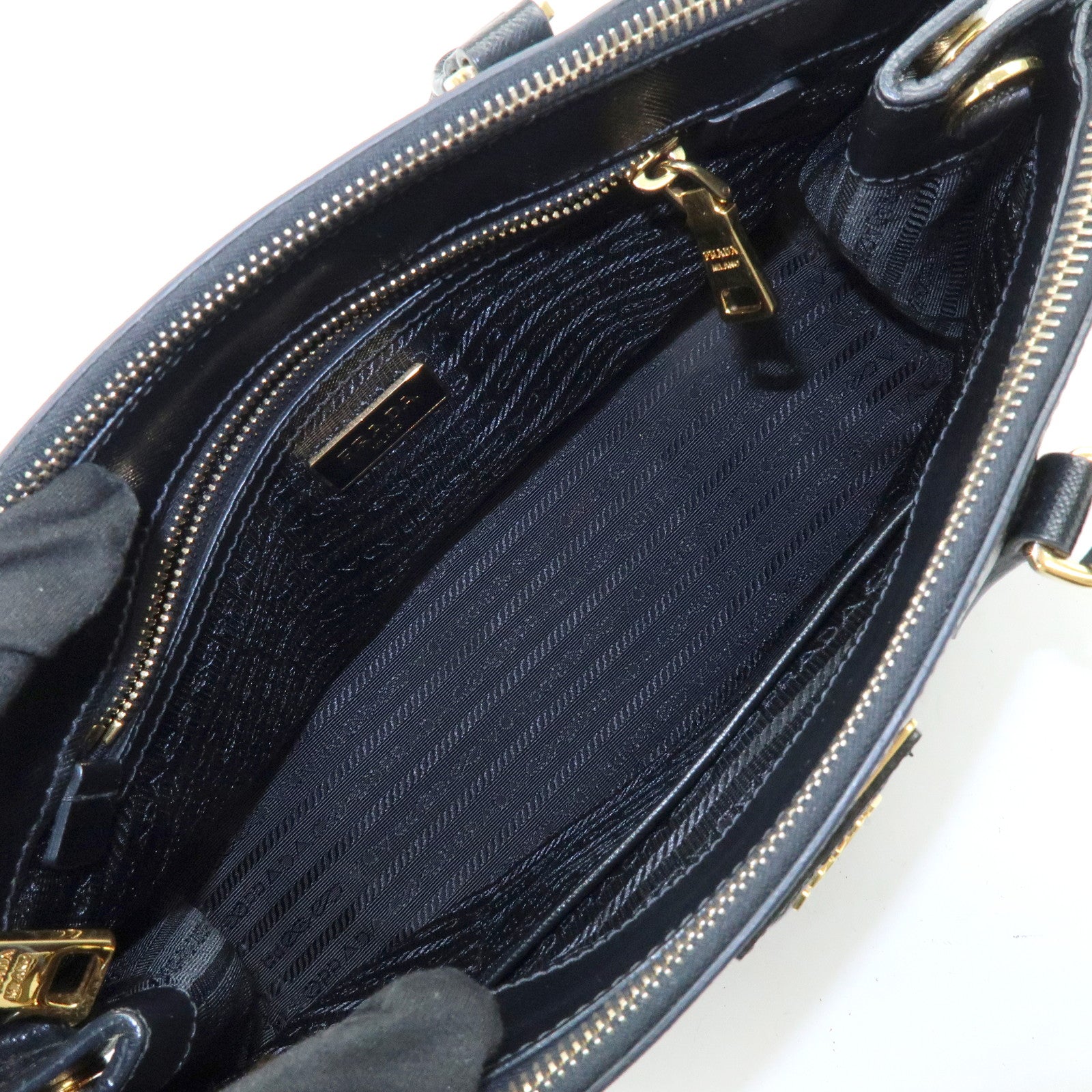 PRADA Saffiano Leather 2Way Bag Hand Bag Shoulder Bag Black 1BA801