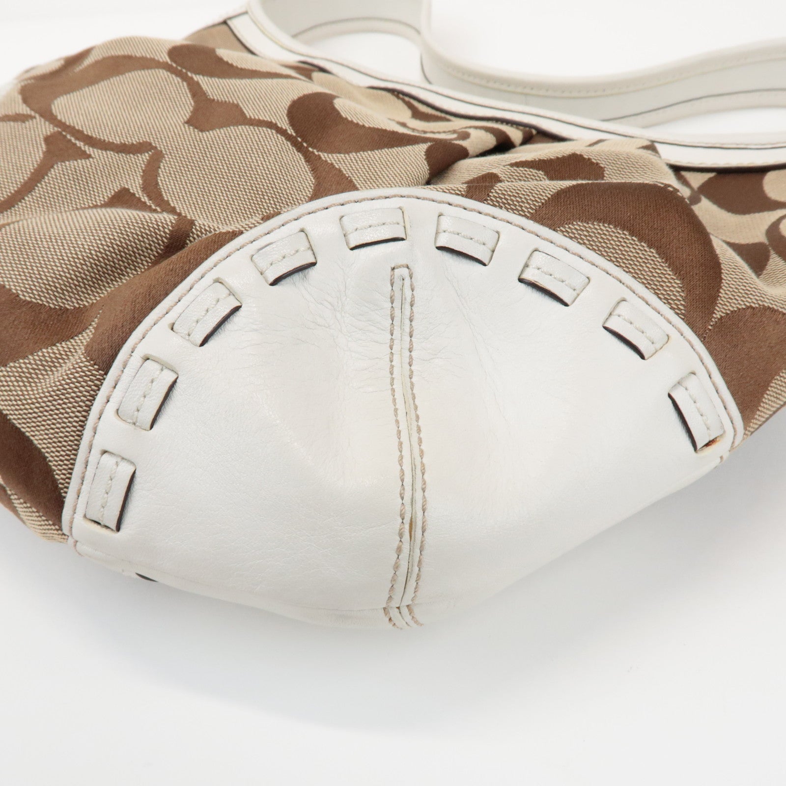 COACH Signature Canvas Leather Shoulder Bag Brown White
