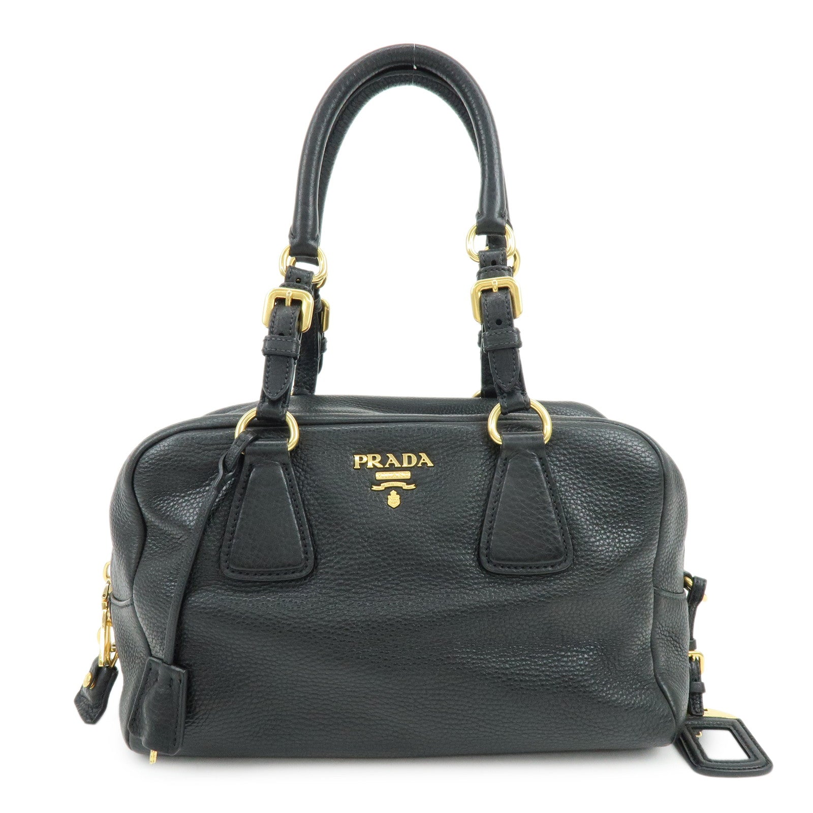 PRADA Vitello Daino Leather Shoulder Bag Hand Bag Black B3091M