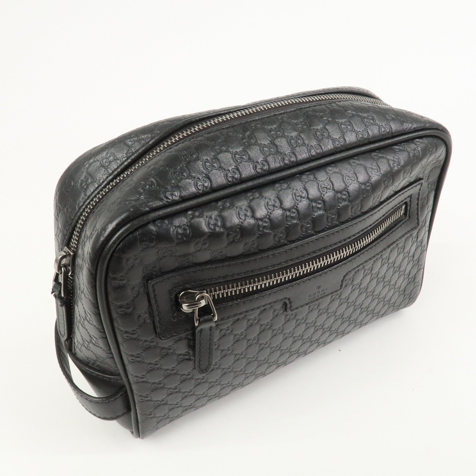 GUCCI Micro Guccissima Leather Hand Bag Clutch Bag Black 419775