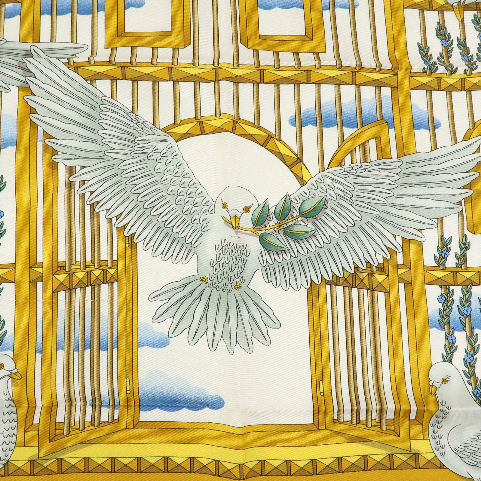 HERMES Carre 90 Silk 100% Scarf ENVOL Bird Print Red White