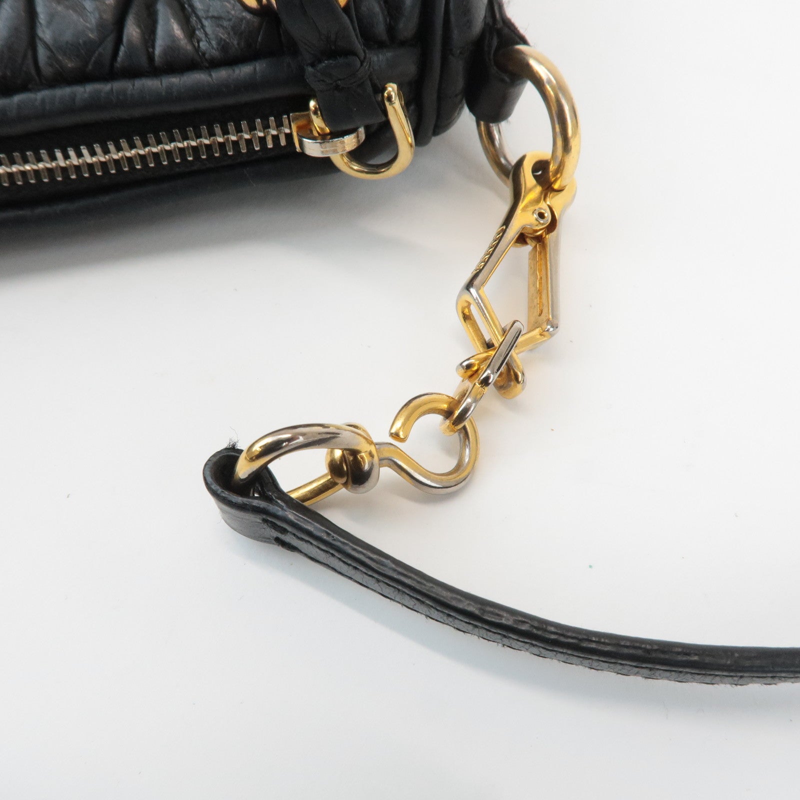 MIU MIU Logo Matelasse Leather Shoulder Bag Black 5N1521