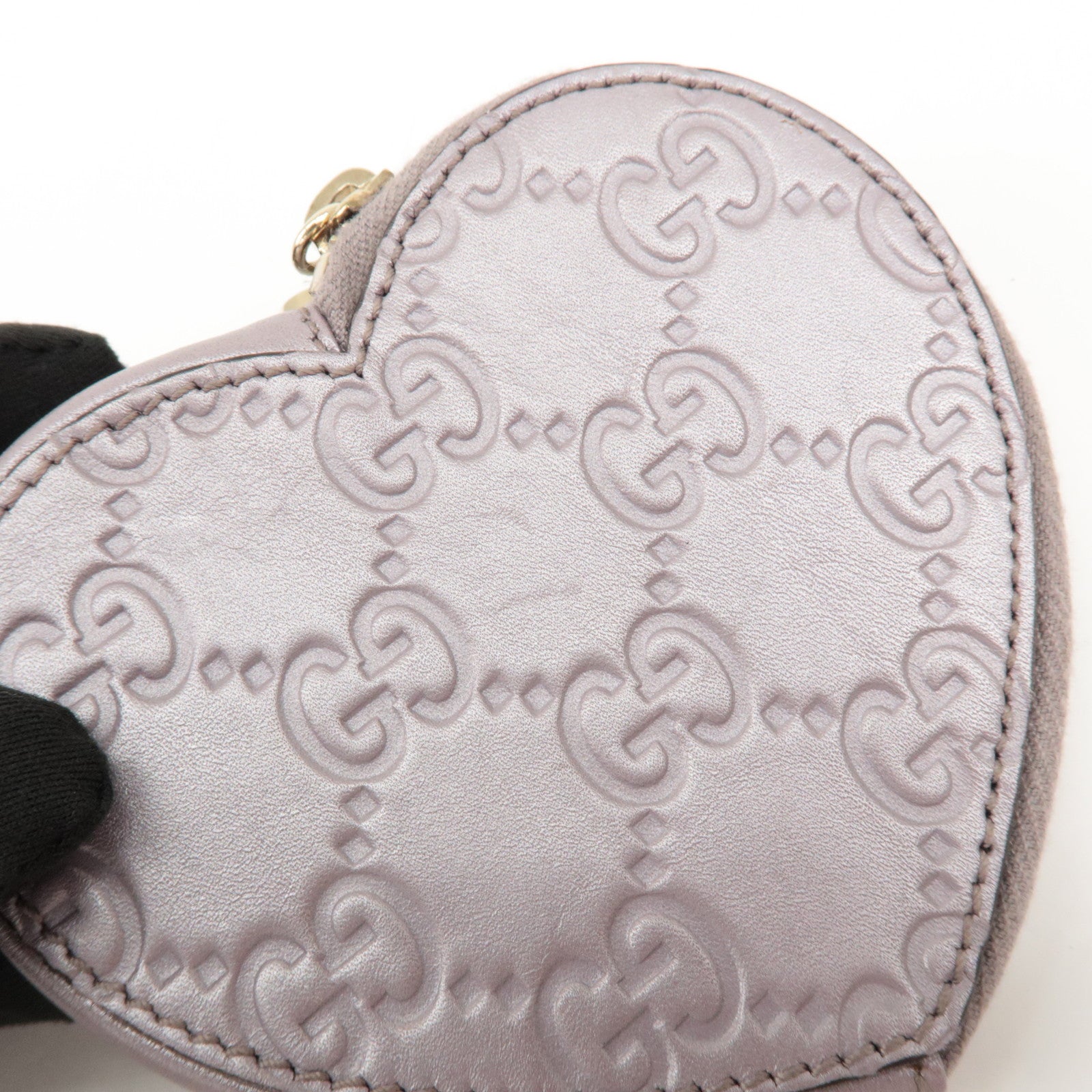 GUCCI Lovely Heart Guccissima Leather Coin Case Light Purple 152615 Used
