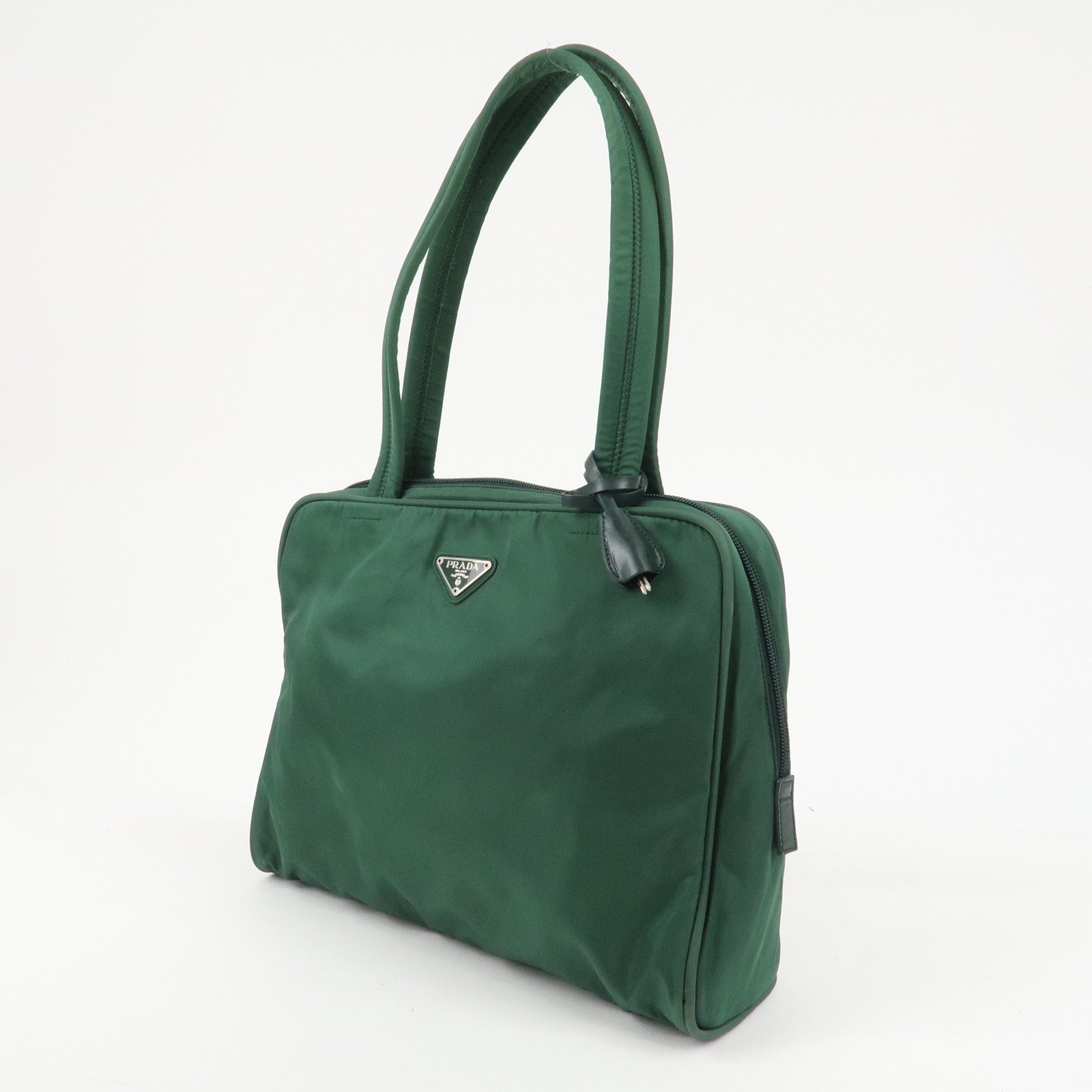 PRADA Triangle Logo Nylon Leather Tote Bag Shoulder Bag Green