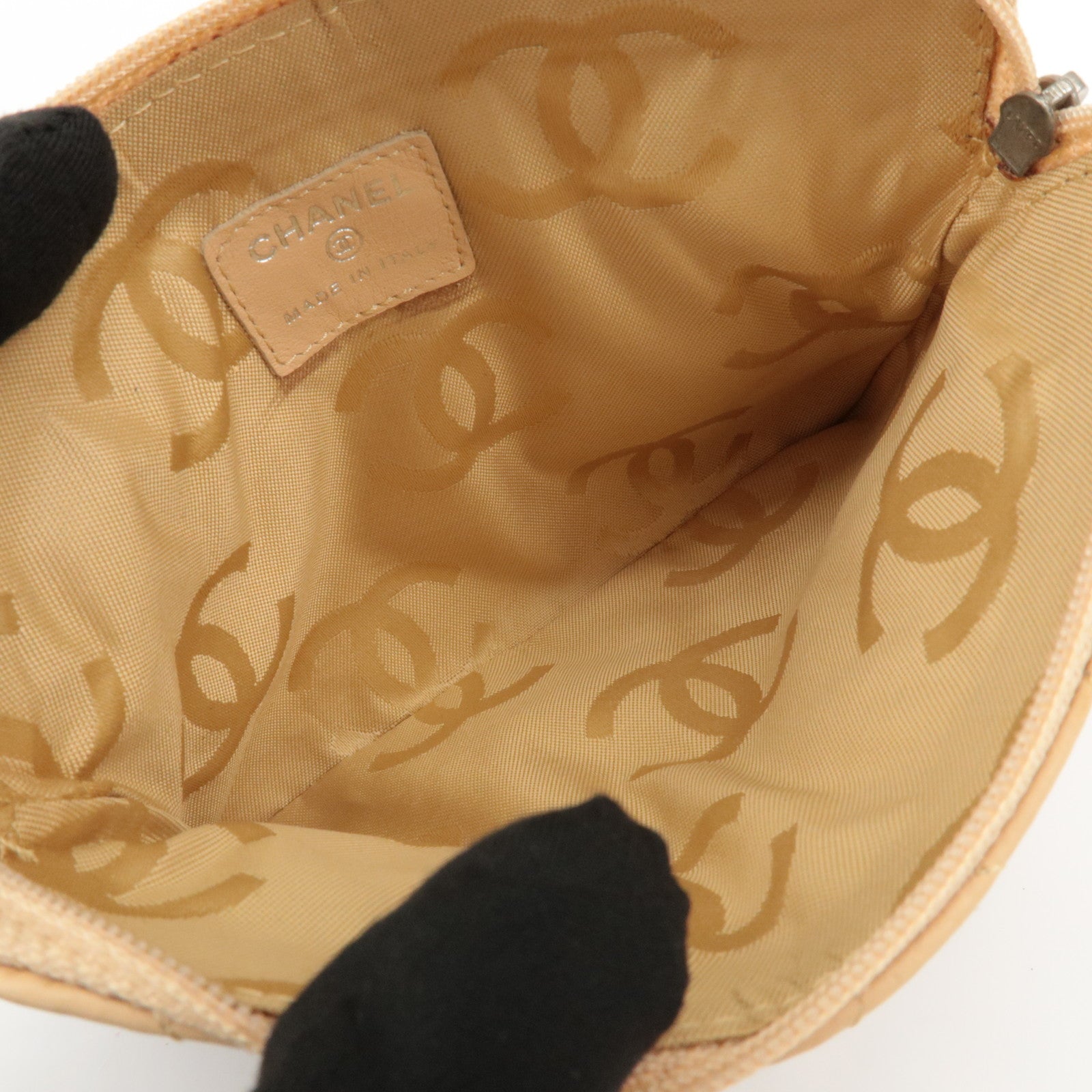 CHANEL COCO Mark Cambon Line Leather Pouch Beige Used