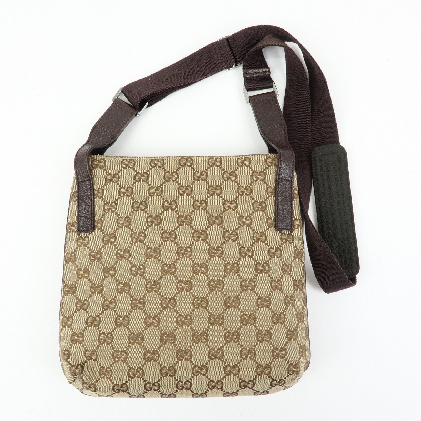 GUCCI GG Canvas Leather Shoulder Crossbody Bag Beige Brown 122793