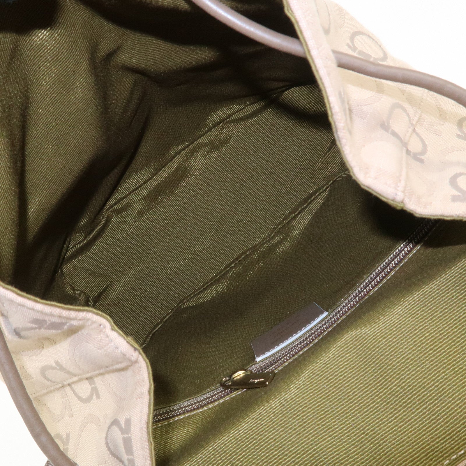 Ferragamo Gancini Canvas Leather Backpack Rucksuck Beige