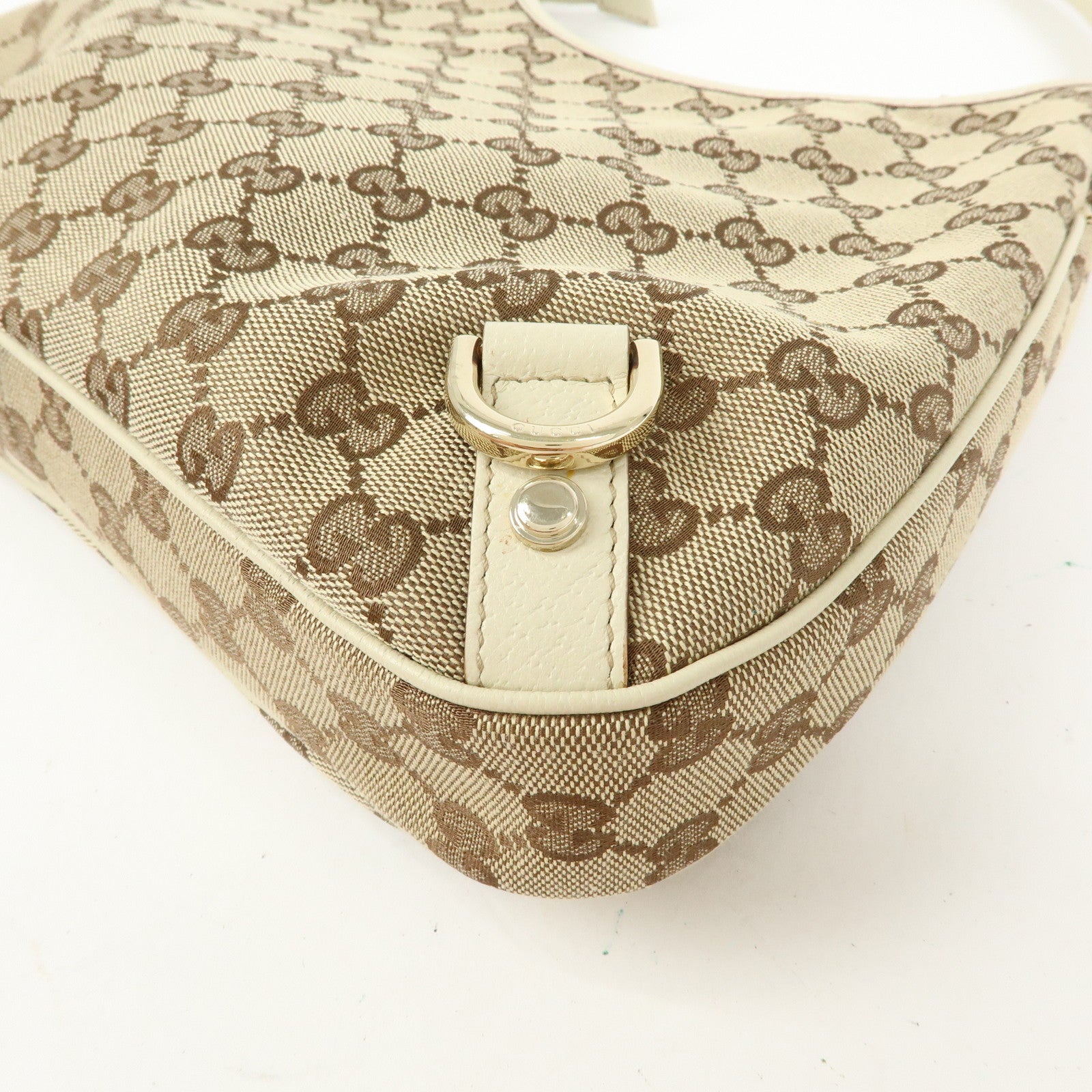 GUCCI Abbey GG Canvas Leather Shoulder Bag Beige White 130738