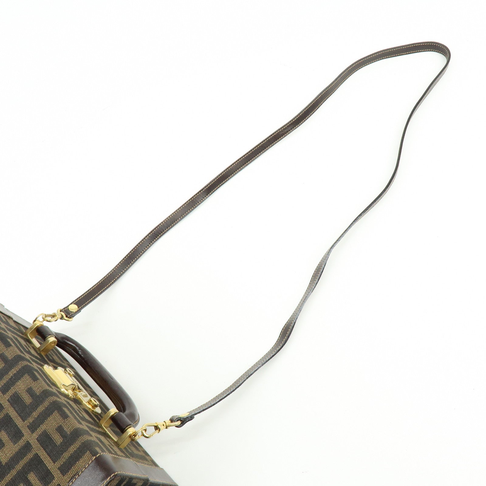 FENDI Zucca Canvas Leather Hand Bag Jewelry Box Brown Black