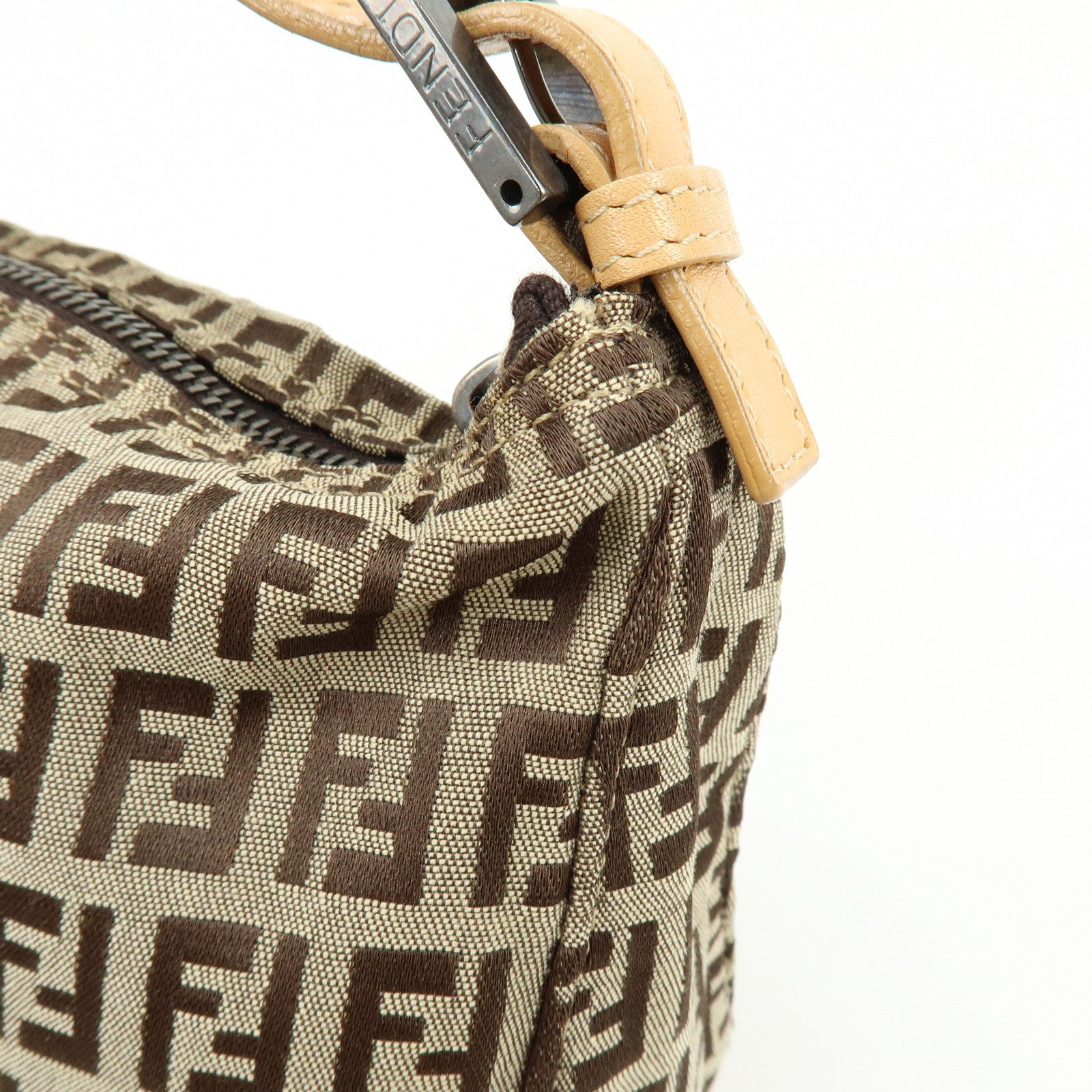 FENDI Zucchino Canvas Leather Hand Bag Beige 8N0005