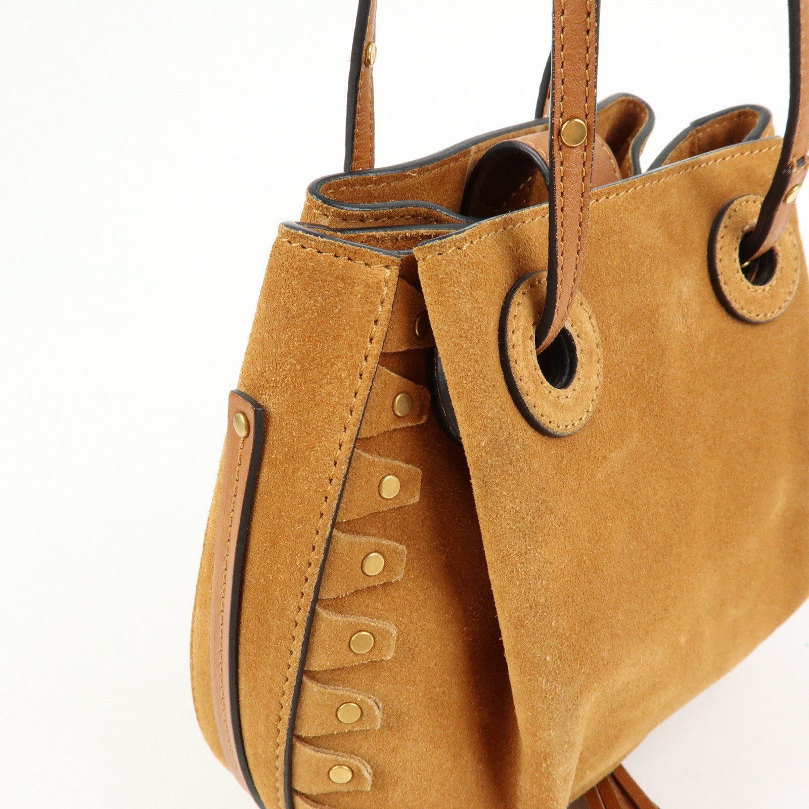 Chloe Suede Leather Tassel Shoulder Bag Crossbody Bag Brown