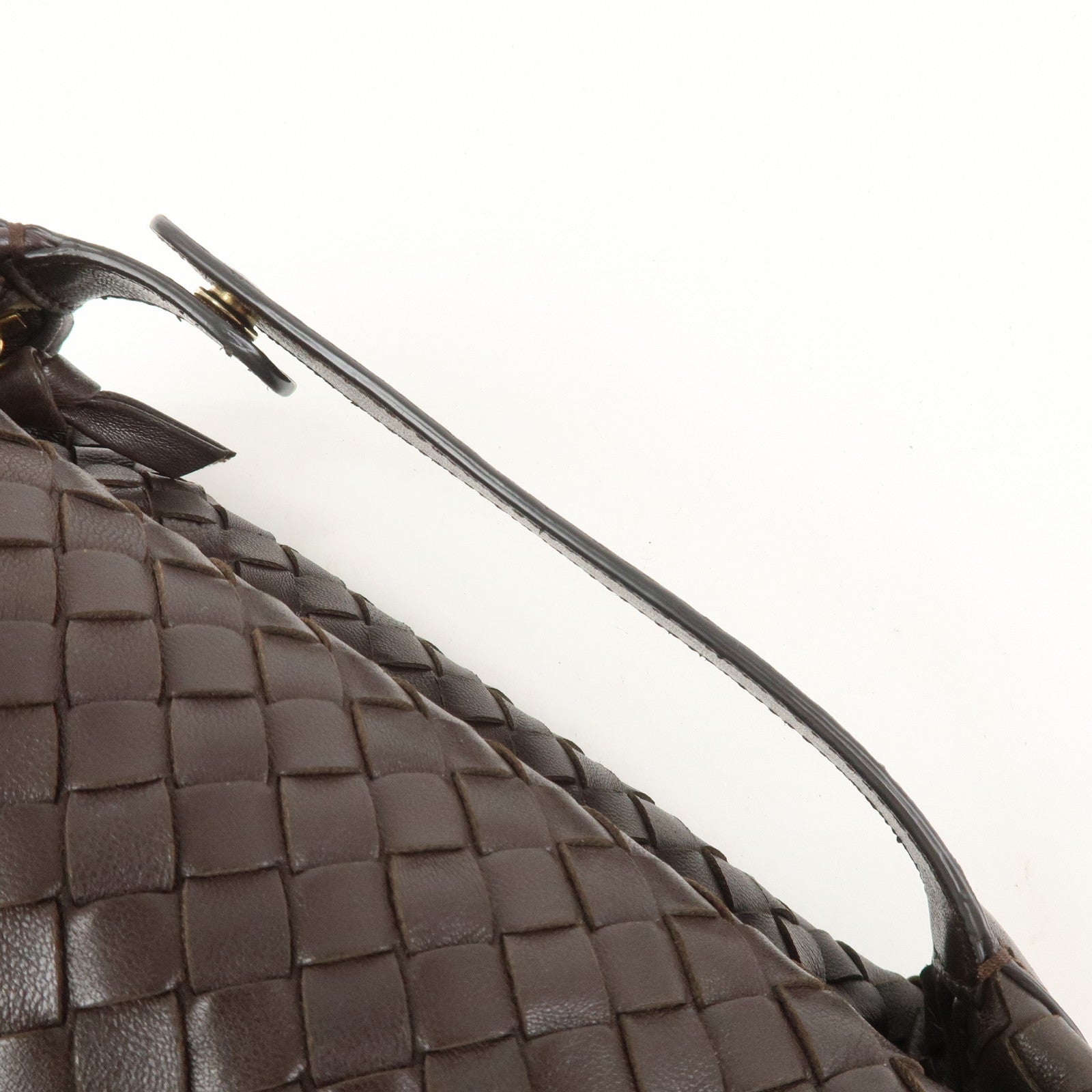 BOTTEGA VENETA Intrecciato Lamb Skin Hand Bag Boston Bag Dark Brown
