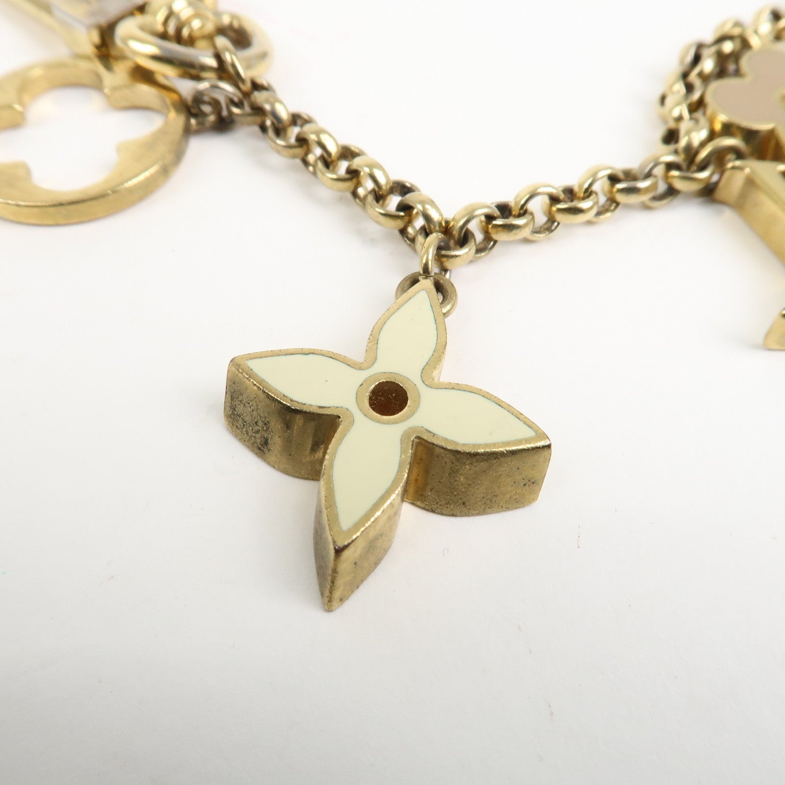 Louis Vuitton Fleur de Monogram Bag Charm Key Chain Gold M65111 Used