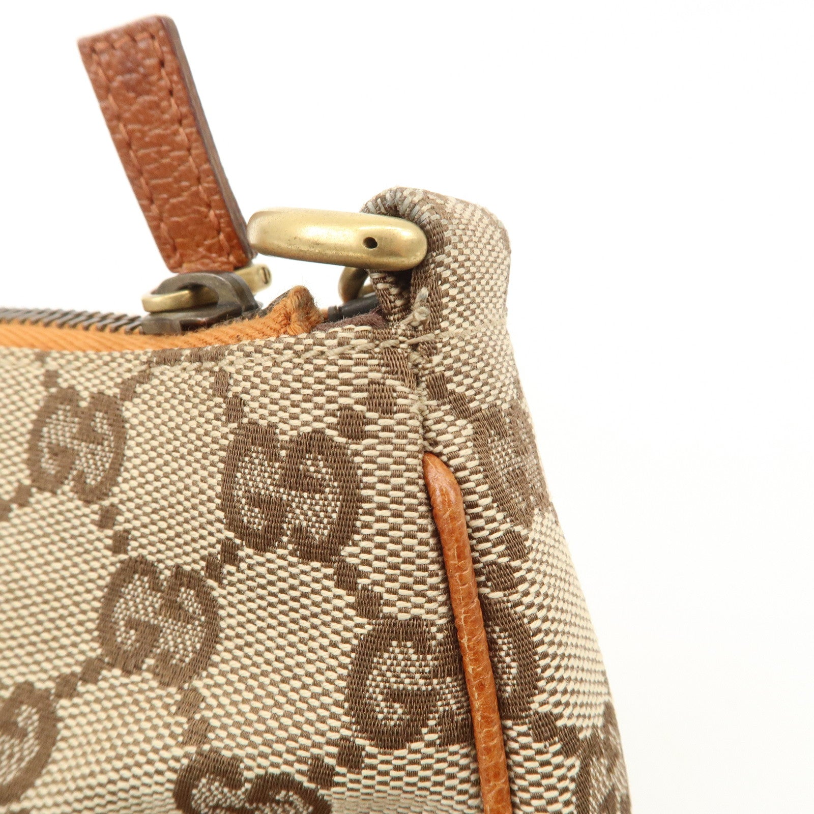GUCCI GG Canvas Leather Chain Hand Bag Pouch Beige Brown 120940 Used
