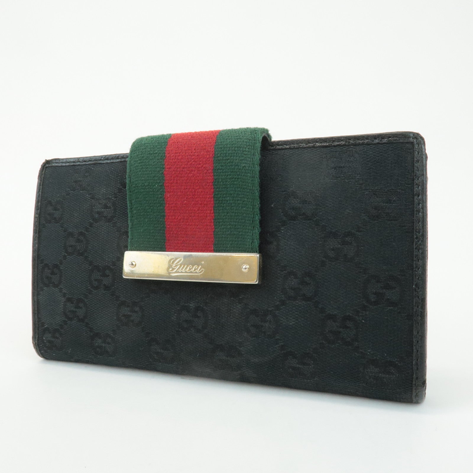 GUCCI Sherry Set of 2 GG Canvas Leather Wallet Brown Black 181672 Used