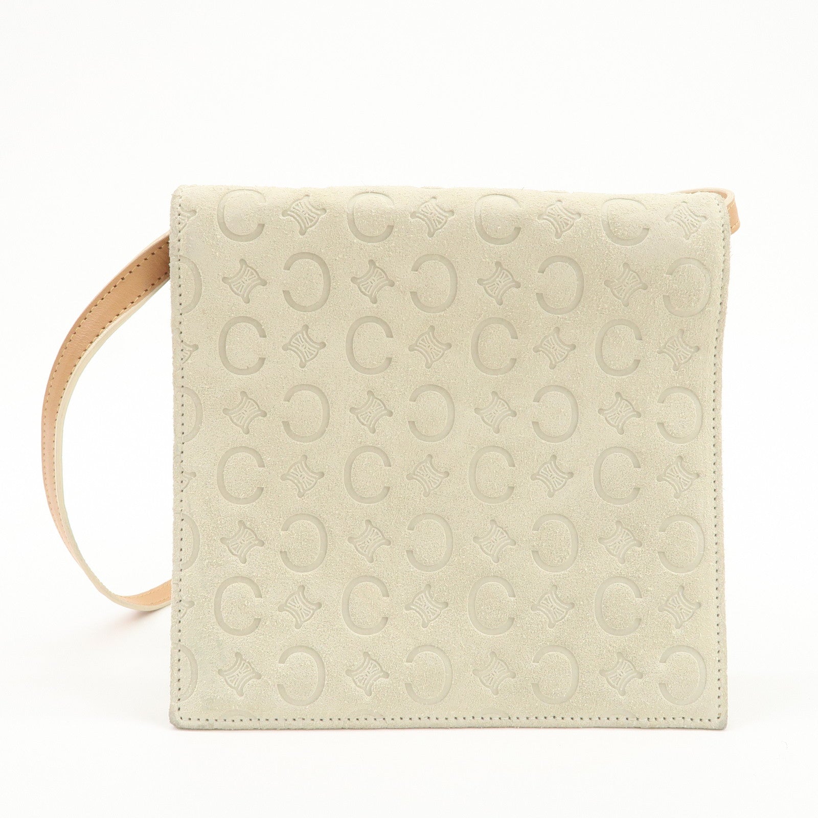 CELINE C Macadam Suede Shoulder Bag Crossbody Bag Ivory