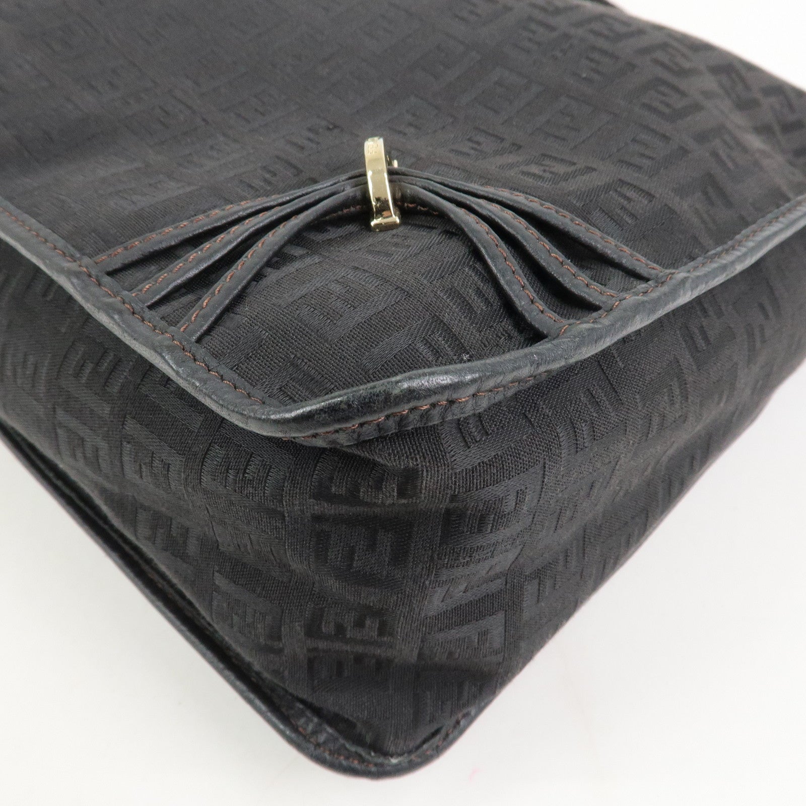 FENDI Zucchino Canvas Leather Shoulder Crossbody Bag Black 8BT090