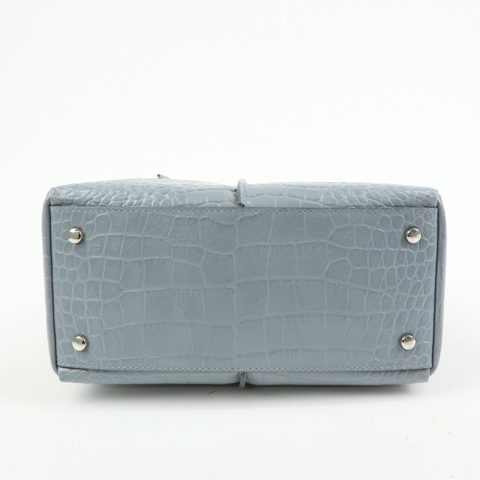 TOD'S D Styling Embossed Leather 2Way Hand Shoulder Bag Light Gray