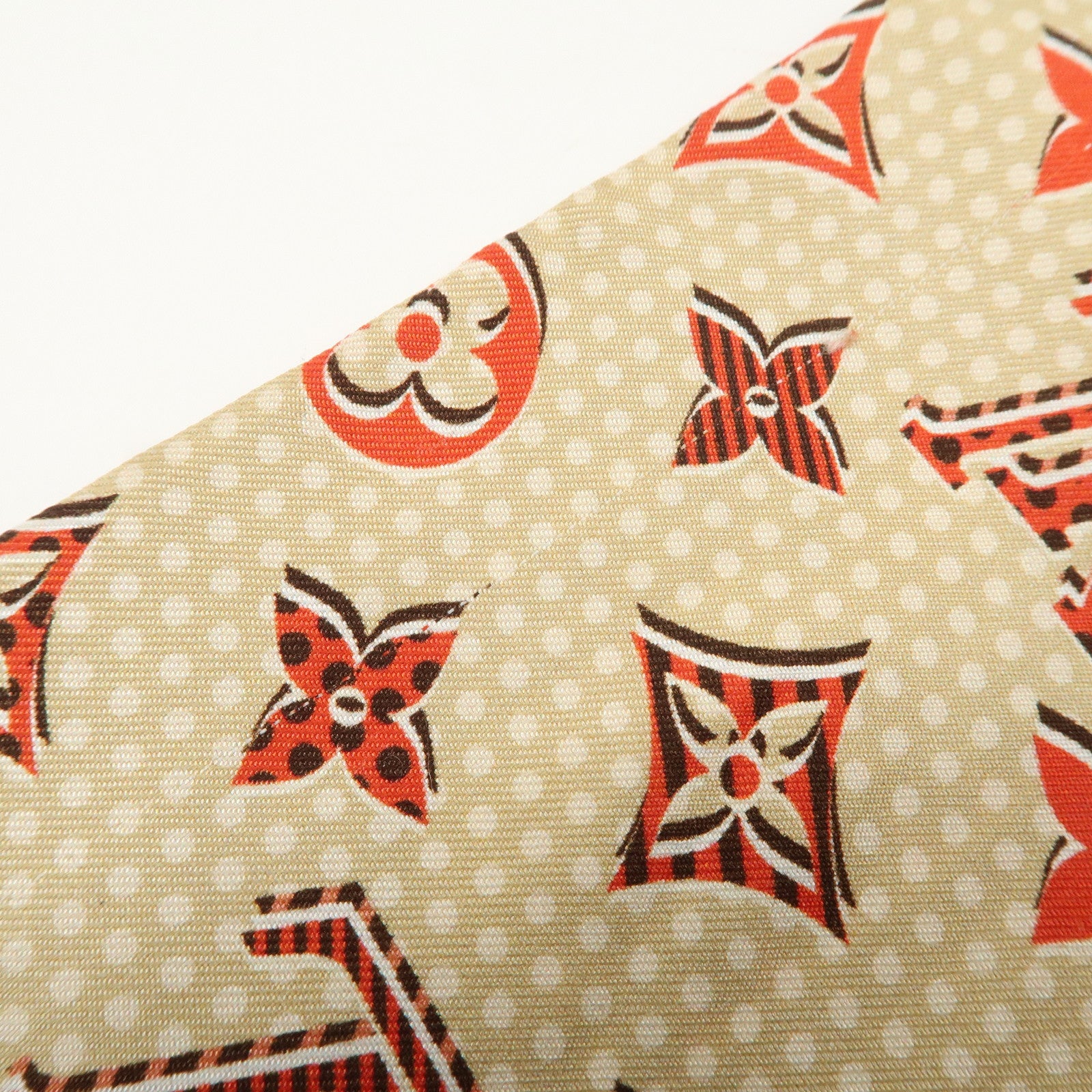 Louis Vuitton 100% Silk Bandeau Monodots Scarf Beige Red M70848
