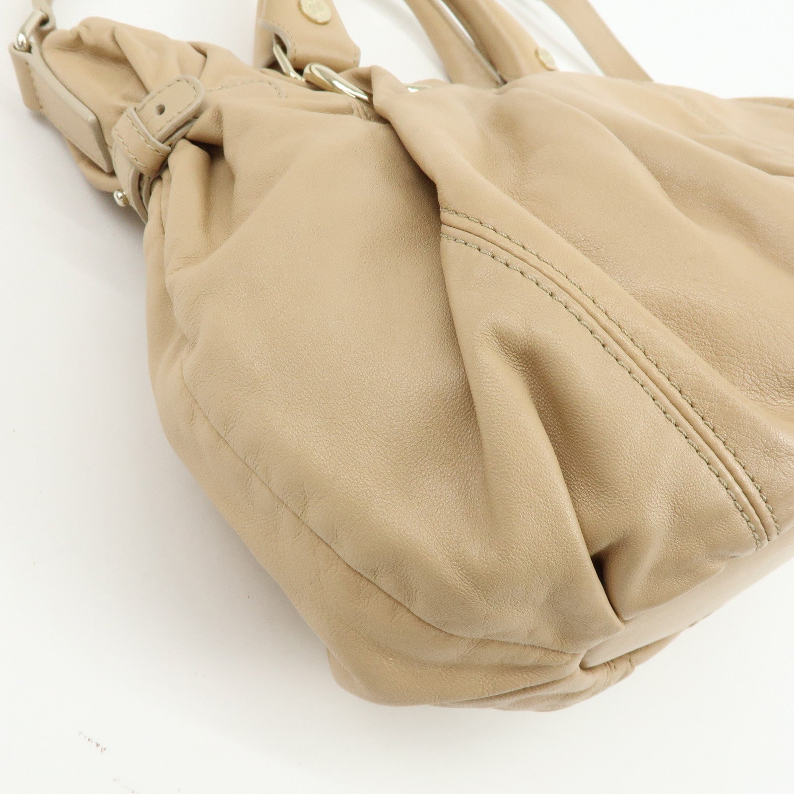 CELINE Macadam Leather 2WAY Bag Hand Bag Shoulder Bag Beige