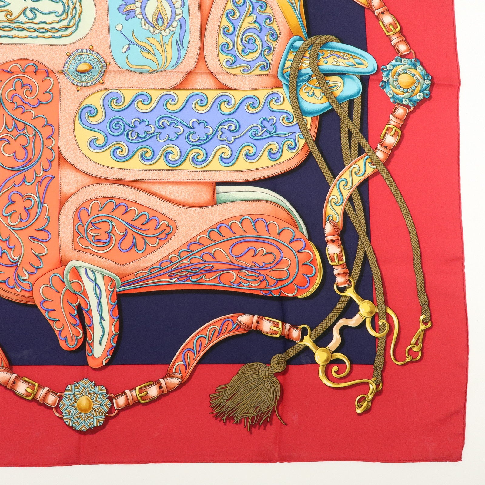 HERMES Carre 90 Silk 100% Scarf Festival Red Pink Blue
