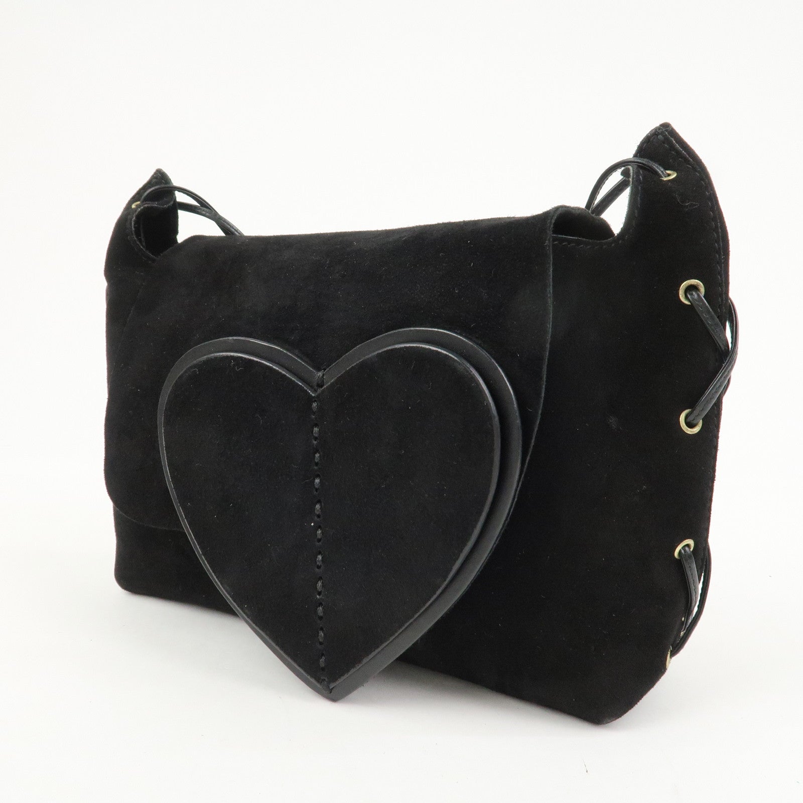 GUCCI Suede Leather Heart Shoulder Bag Black 95107