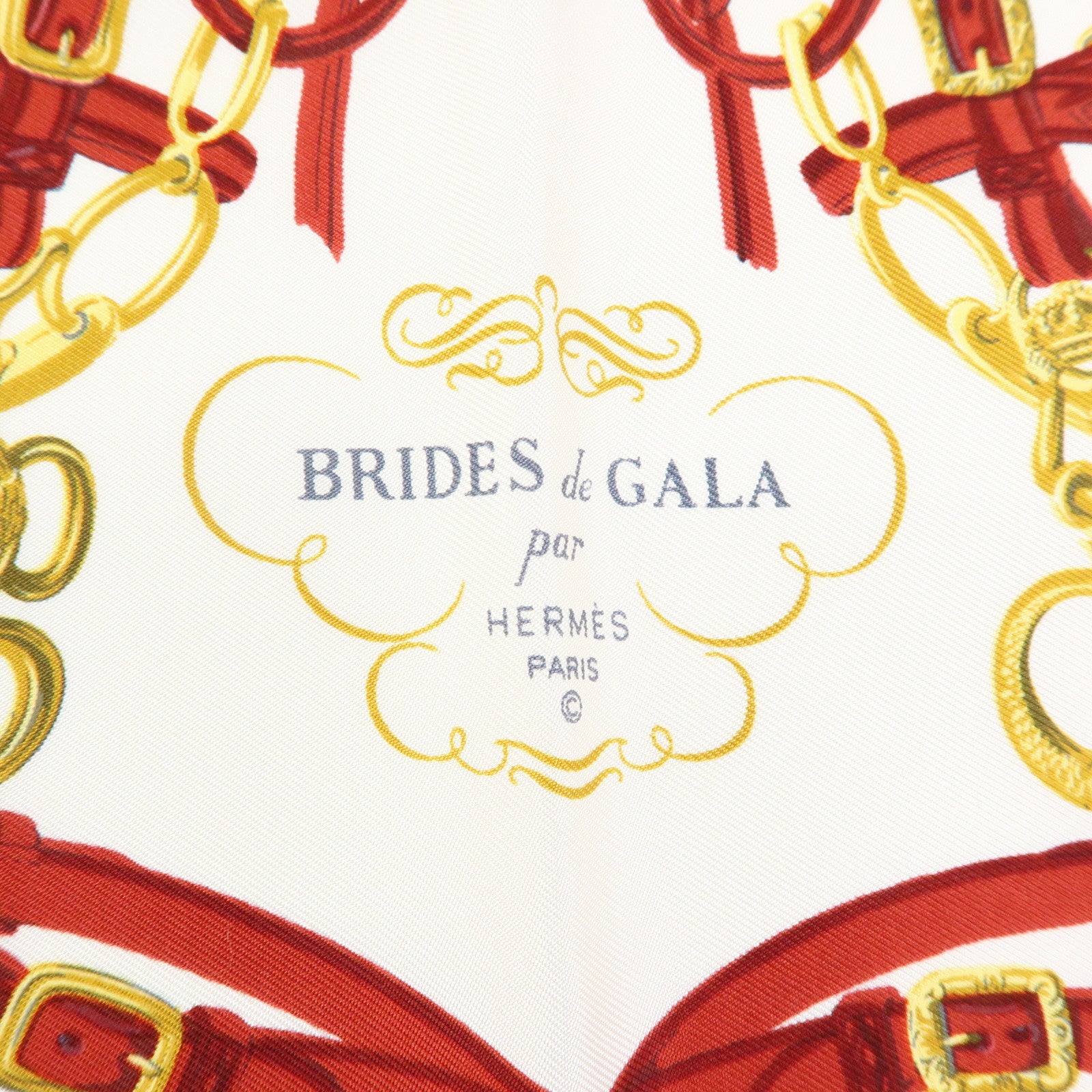 HERMES Carre 42 Silk 100% Scarf BRIDES de GALA Red White