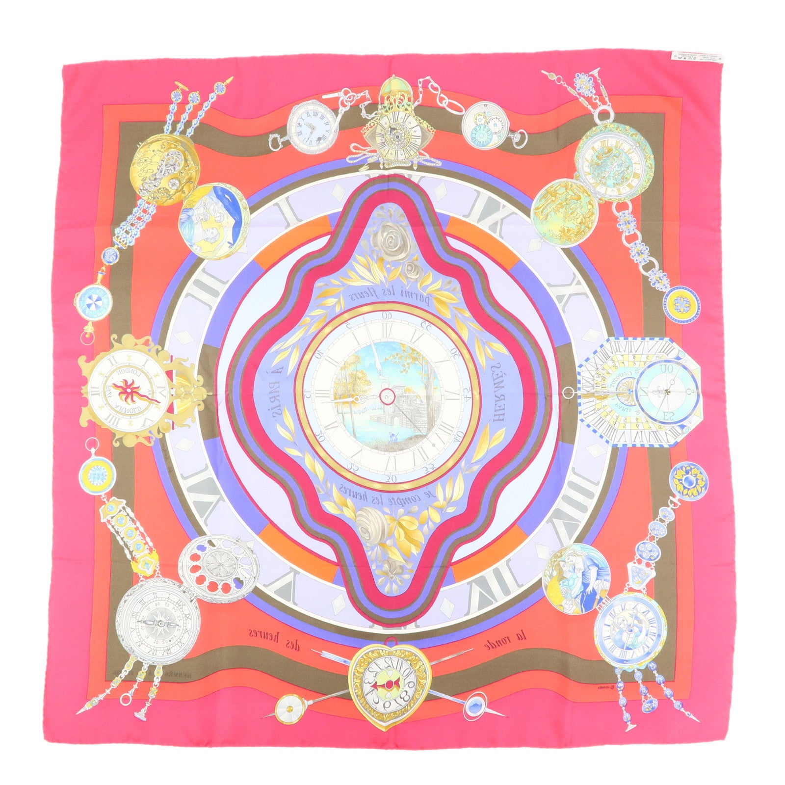 HERMES Carre90 Silk100% Scarf Parmi les fleurs je compte les heures
