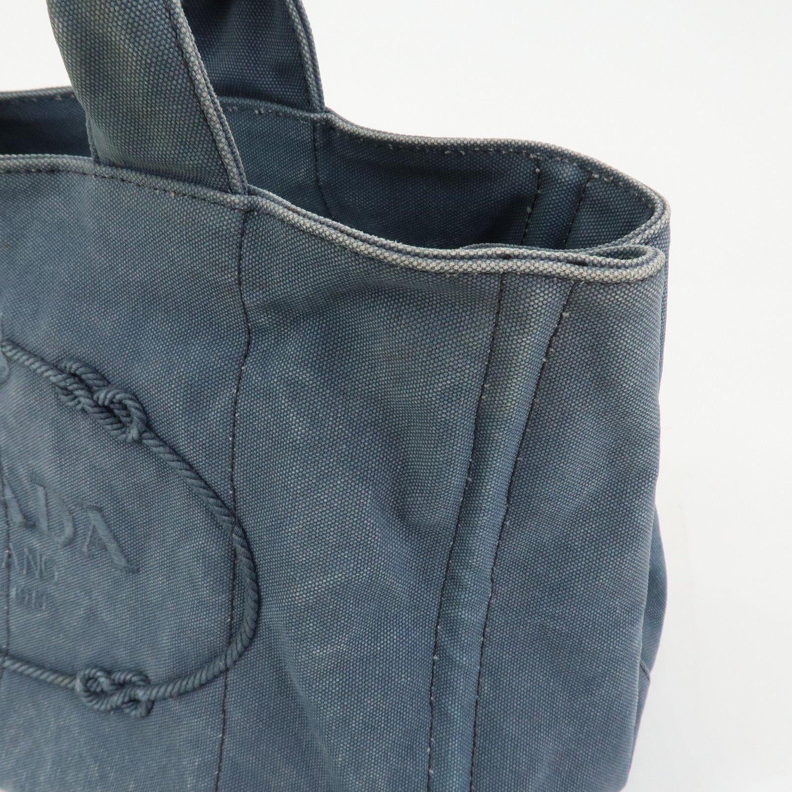 PRADA Logo Canapa Canvas Tote Bag Hand Bag Blue B1877B