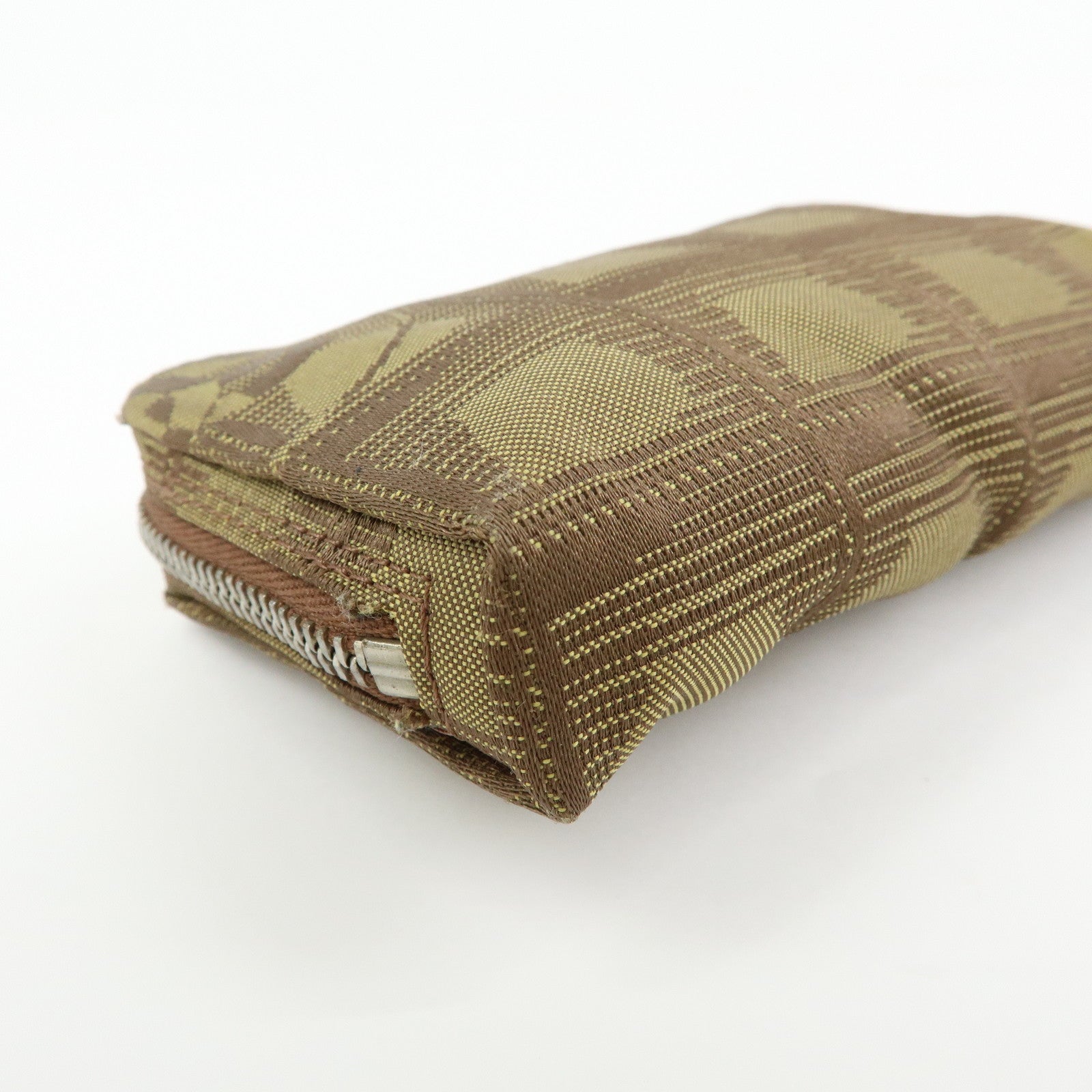 CHANEL New Travel Line Nylon Jacquard Mini Pouch Cosmetic Bag Khaki
